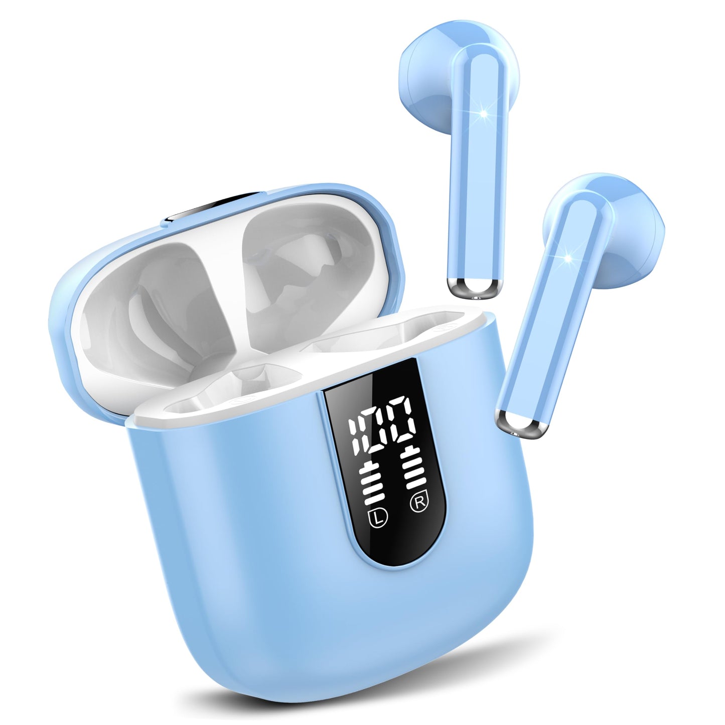 Wireless Earbuds, Bluetooth 5.3 Headphones HiFi Stereo, Mini in-Ear Bluetooth Earbuds, Wireless Earphones with 4 ENC Noise Cancelling Mic, IP7 Waterproof, LED Display, Touch Control Ear Buds, White