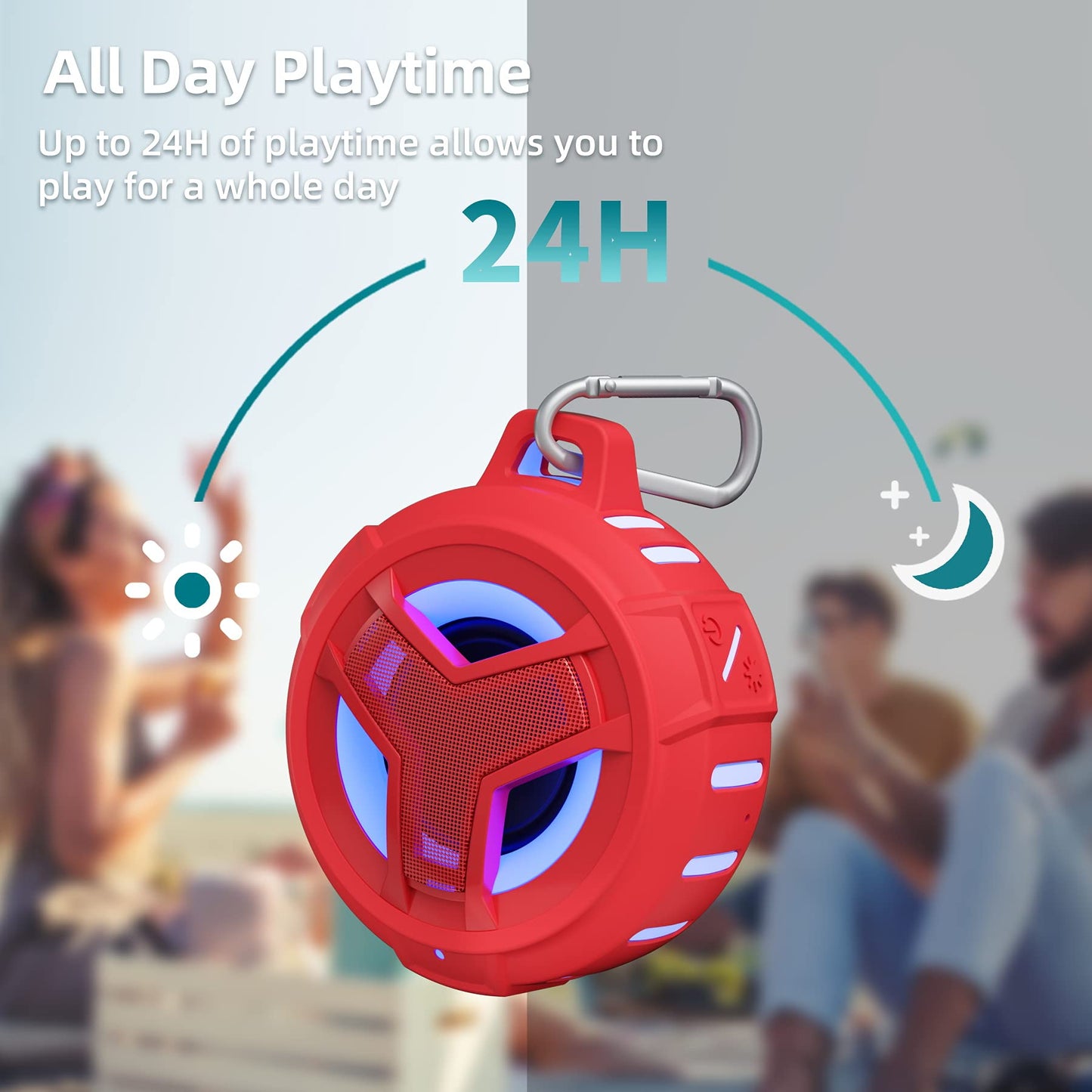 EBODA Bluetooth Shower Speaker, Portable Bluetooth Speakers, IP67 Waterproof Outdoor Speaker Wireless with LED Light, Floating, 2000mAh, True Wireless Stereo for Pool, Kayak, Bike, Golf, Gifts -Black