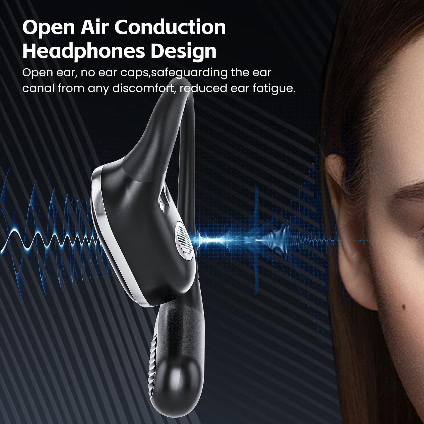 Open Ear Wireless Earbuds Bluetooth Headphones, 80H Playtime Stereo Ear Buds with ENC Noise Cancelling, Fast Charging, IPX7 Waterproof Sports Earphones with Earhook for Running/Workouts (Black)