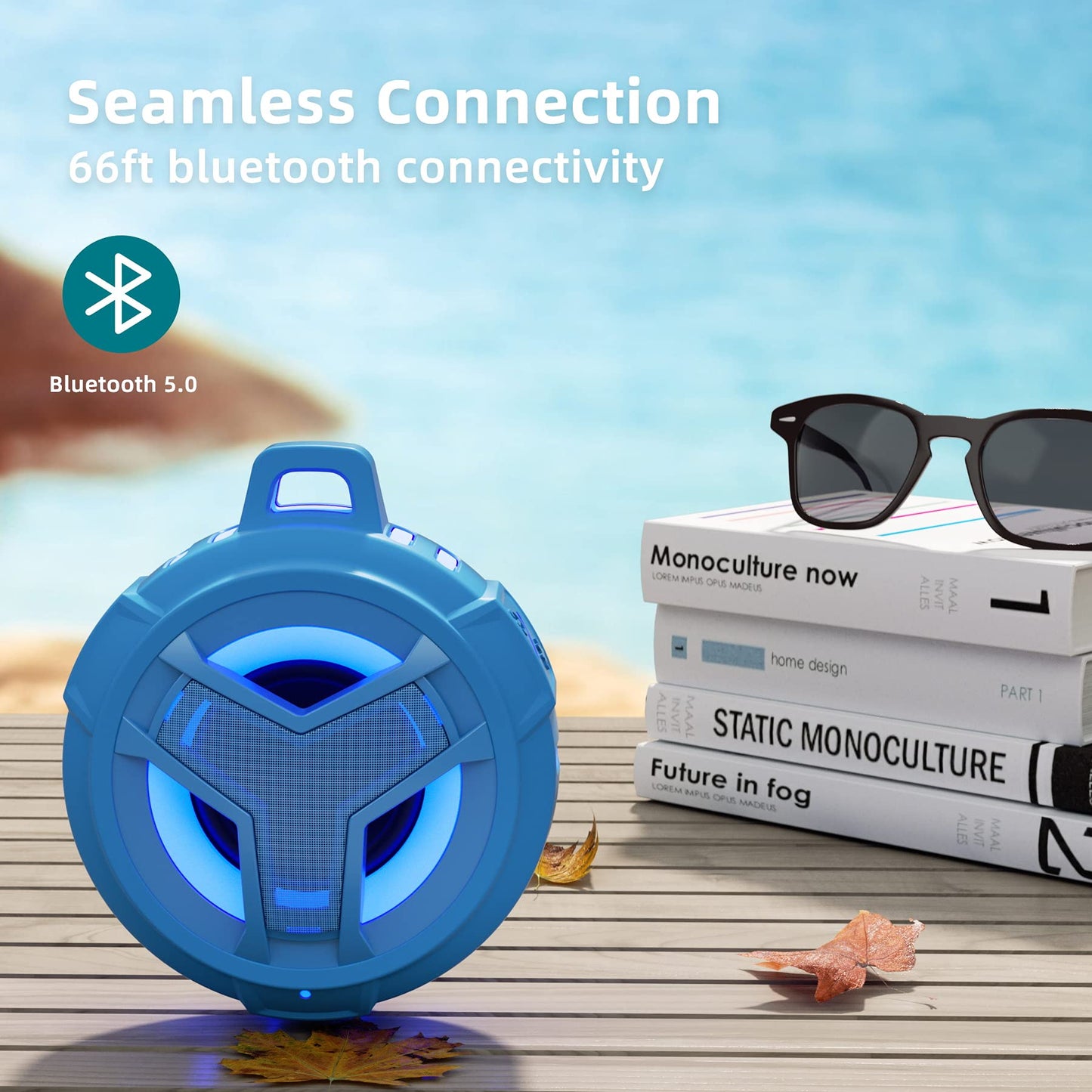 EBODA Bluetooth Shower Speaker, Portable Bluetooth Speakers, IP67 Waterproof Outdoor Speaker Wireless with LED Light, Floating, 2000mAh, True Wireless Stereo for Pool, Kayak, Bike, Golf, Gifts -Black