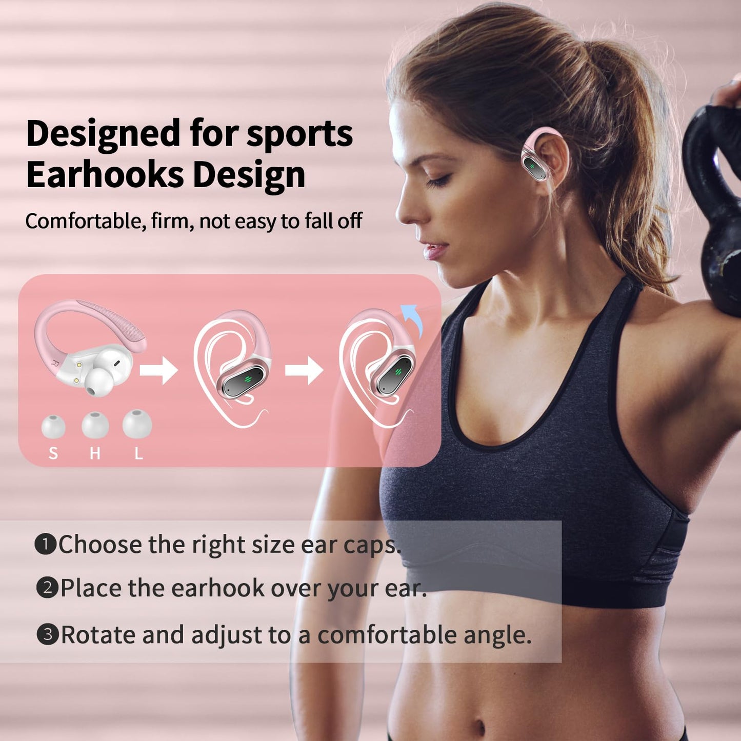 Wireless Earbuds, Bluetooth 5.4 Headphones Sport, LED Display Bluetooth Earbuds with ENC Noise Canceling Mic, 50H Stereo Wireless Headphones with Earhooks, IP7 Waterproof Ear Buds for Running/Workout