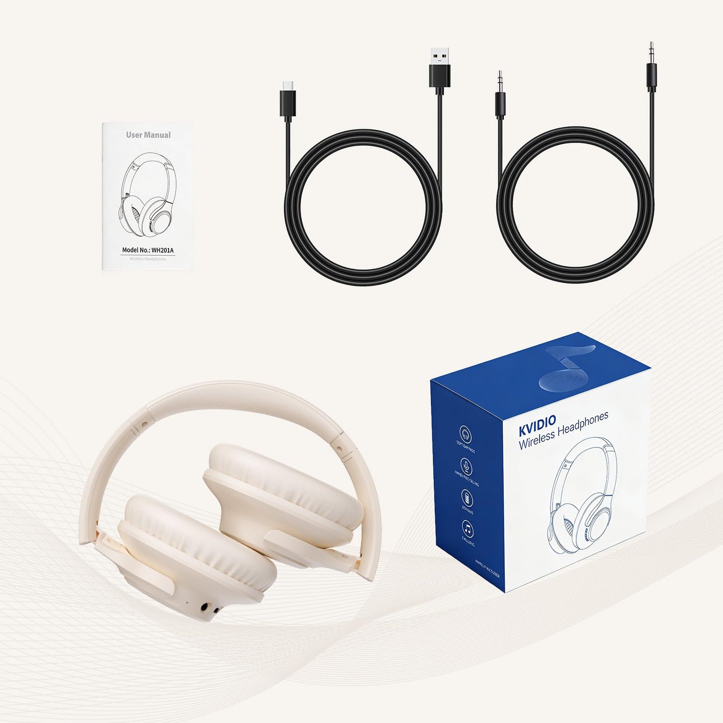 KVIDIO Bluetooth Headphones Over Ear, 65 Hours Wireless Headphones with Microphone, Foldable Lightweight HiFi Stereo Headset with Deep Bass for Travel Work Laptop PC Cellphone