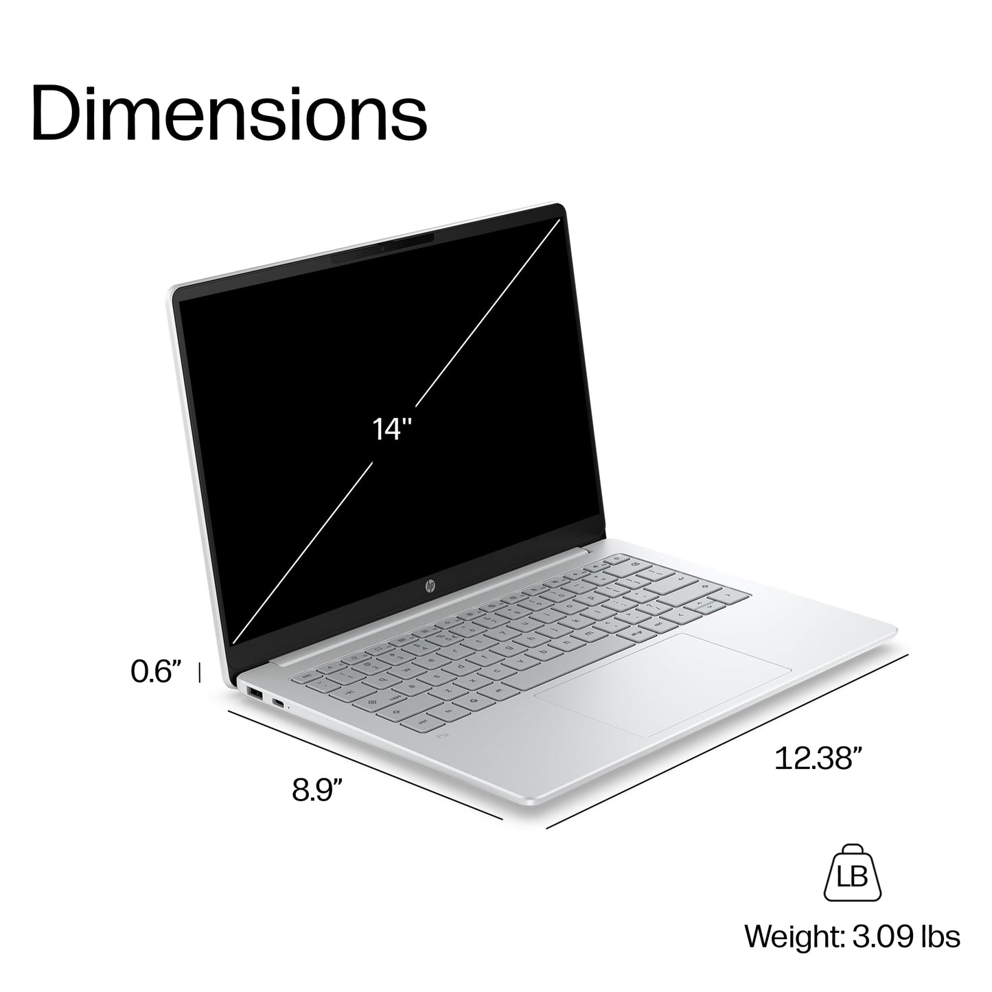 HP Chromebook 14 inch, Intel® Processor N100, 4GB RAM, 128GB UFS, HD(1366 x 768), Anti-Glare, HP True Vision 720p HD Camera w Privacy Shutter, Dual-Array mic, ChromeOS, Chalkboard Grey (14a-nf0036ca)