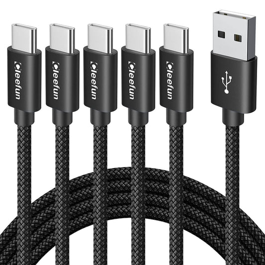 CLEEFUN USB A to USB C Cable 6ft, 5Pack Type C Charging Cable Fast Charge, USBC Charger Cord for iPhone 17, for Samsung Galaxy S26 S25 S24 S23 S22 S21 S20 FE Ultra A16 A17 A15 A56 A36 etc.