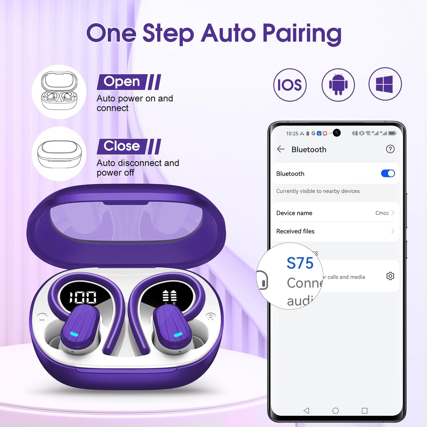 Wireless Earbuds, 50H Bluetooth 5.4 Headphones Sport, Bluetooth Earbuds with ENC Noise Canceling, HiFi Stereo Sound Wireless Earphones with Earhooks, IP7 Waterproof Ear Buds for Sports/Workout/Running