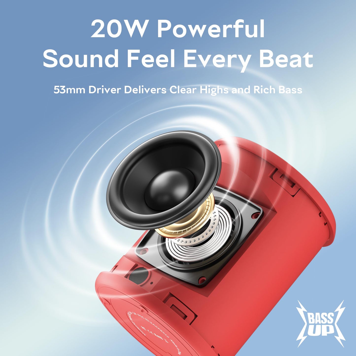 Portable Bluetooth Speaker Wireless, IPX7 Waterproof Dustproof Mini Speakers, 20W Loud Bass Stereo, 15H Playtime, BT5.3 & TWS, RGB Light, for Outdoor/Shower/Home/Party, Stocking Stuffers