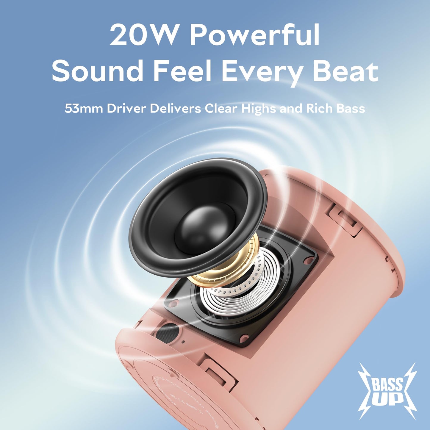 Portable Bluetooth Speaker Wireless, IPX7 Waterproof Dustproof Mini Speakers, 20W Loud Bass Stereo, 15H Playtime, BT5.3 & TWS, RGB Light, for Outdoor/Shower/Home/Party, Stocking Stuffers
