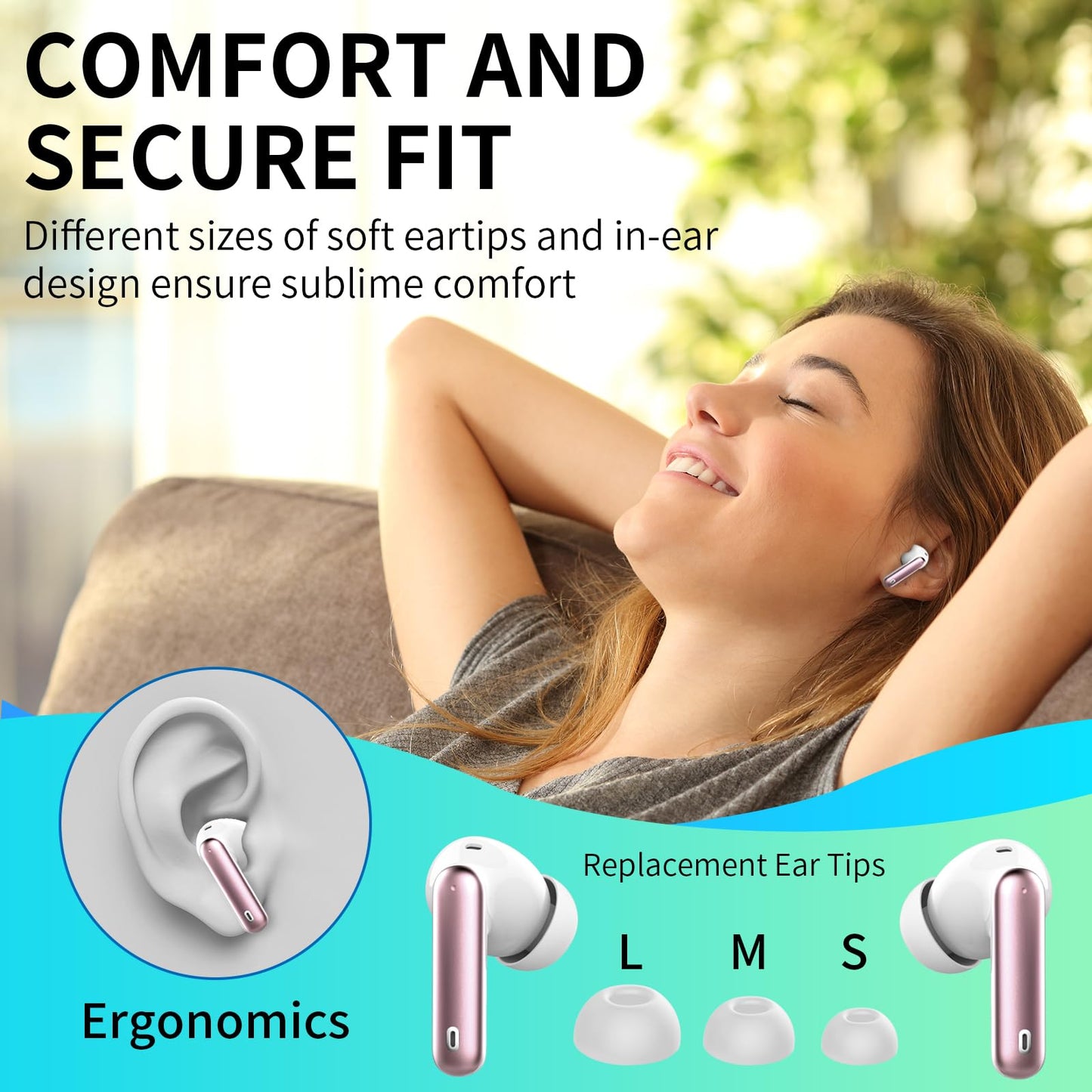 Wireless Earbuds, Bluetooth Headphones 5.4 HiFi Stereo, Wireless Earphones with ENC Noise Cancelling Mic, IP7 Waterproof in Ear Headphones, LED Digital Display Ear Buds, Touch Control, Black