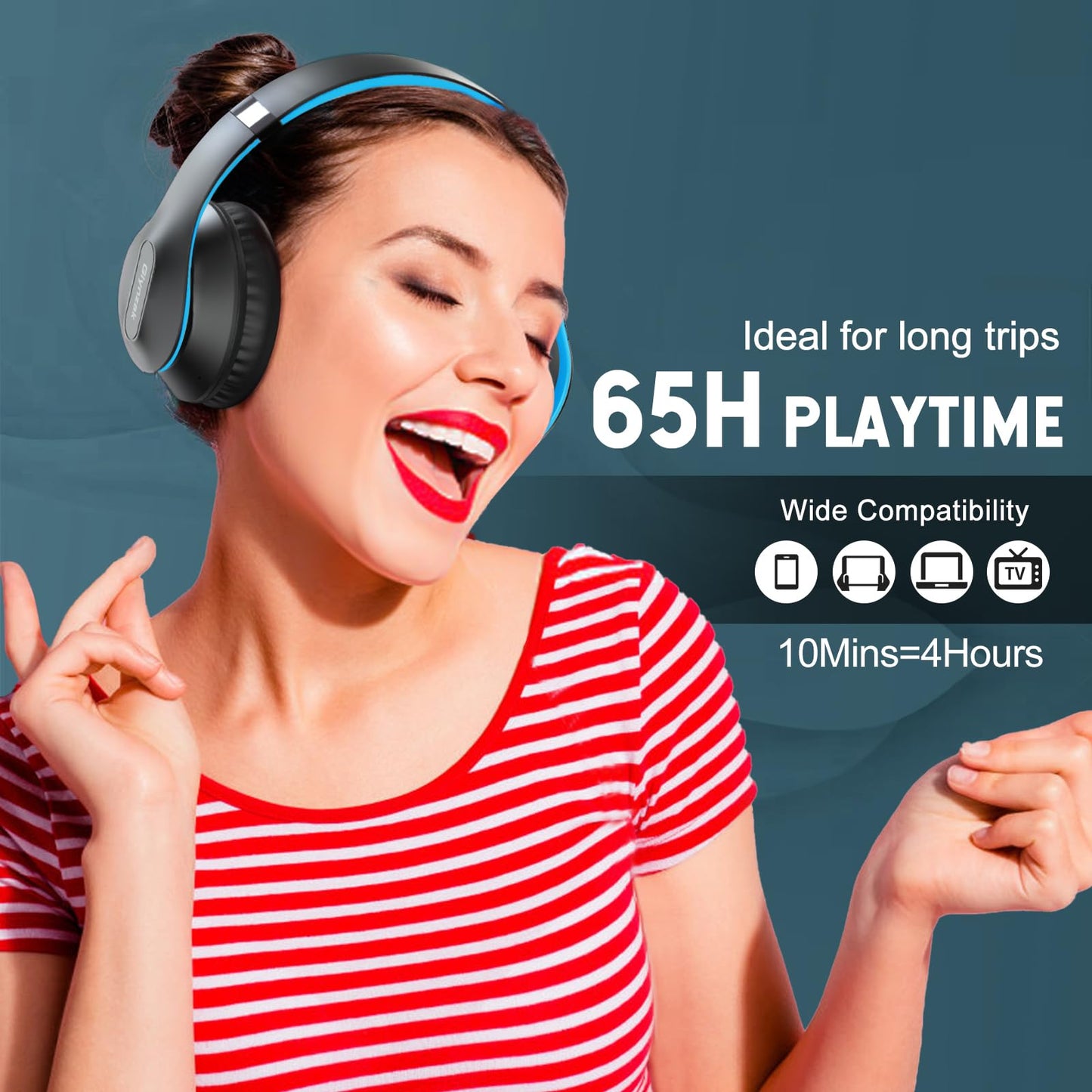 Wireless Bluetooth Headphones Over Ear 65H Playtime HiFi Stereo Headset with Microphone and 6EQ Modes Foldable Bluetooth V6.0 Headphones for Desktop Computer Laptop Rose Gold