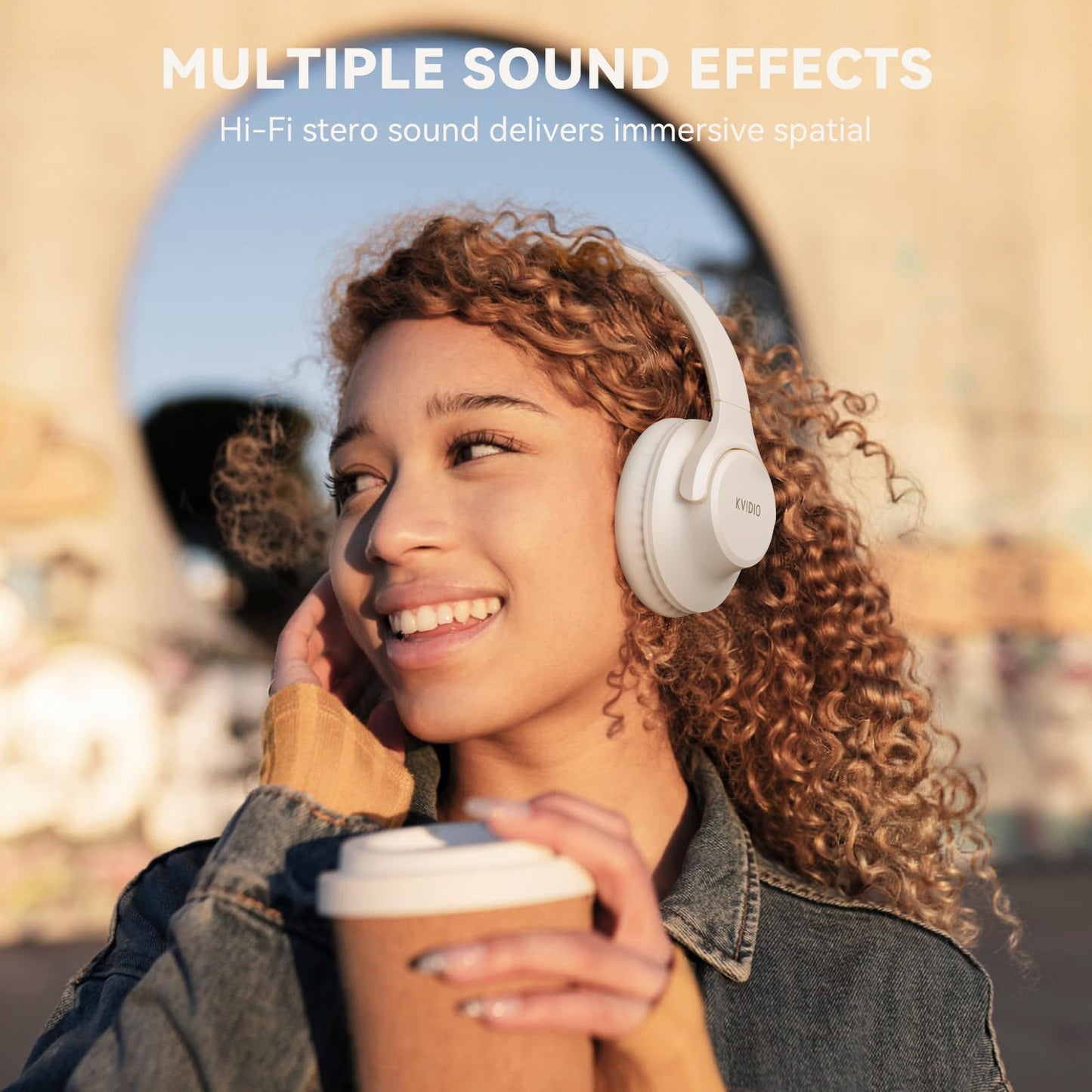 KVIDIO Bluetooth Headphones Over Ear, 65 Hours Wireless Headphones with Microphone, Foldable Lightweight HiFi Stereo Headset with Deep Bass for Travel Work Laptop PC Cellphone