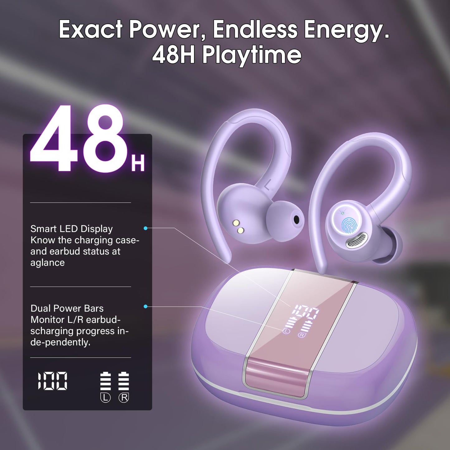 2026 Wireless Earbuds Bluetooth 5.3 Headphones Sports, 48H Earphones with ENC Mic, Stereo Deep Bass Bluetooth Earbuds with Secure Earhook, LED Display, IPX7 Waterproof Ear Buds for Running/Gym/Workout
