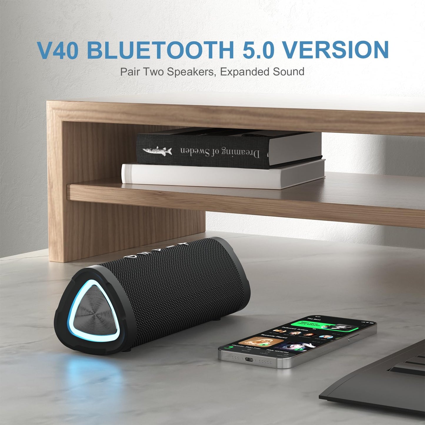 Bluetooth Speaker,Vanzon V40 Portable Wireless Bluetooth Speaker with IPX7 Waterproof, 24W HiFi Stereo Sound,24H Playtime, LED Lights and TWS Dual Pairing, Suitable for Home Outdoors Travel,Great Gift