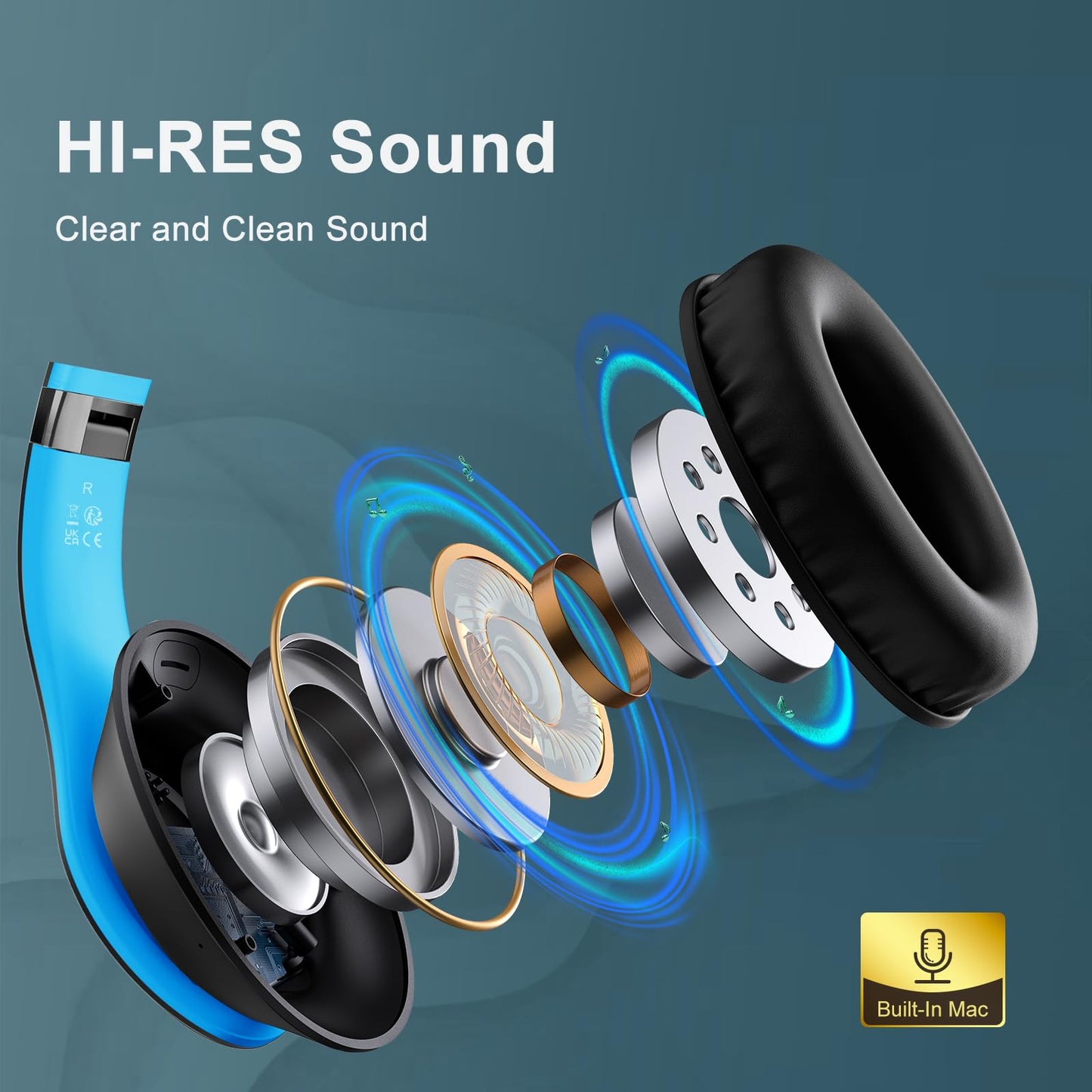 Wireless Bluetooth Headphones Over Ear 65H Playtime HiFi Stereo Headset with Microphone and 6EQ Modes Foldable Bluetooth V6.0 Headphones for Desktop Computer Laptop Rose Gold