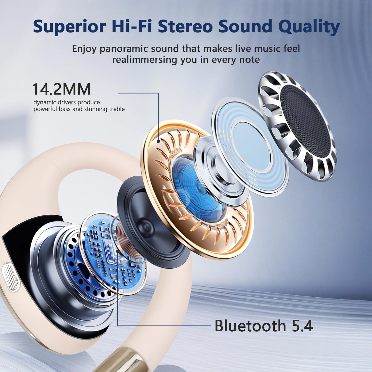 AI Translation Earbuds Real Time，Open Ear Wireless Earbuds, Sports Bluetooth Headphones 60Hrs Playtime LED Power Display, Office IPX7 Waterproof Earphones for Running Sports with iOS and Android