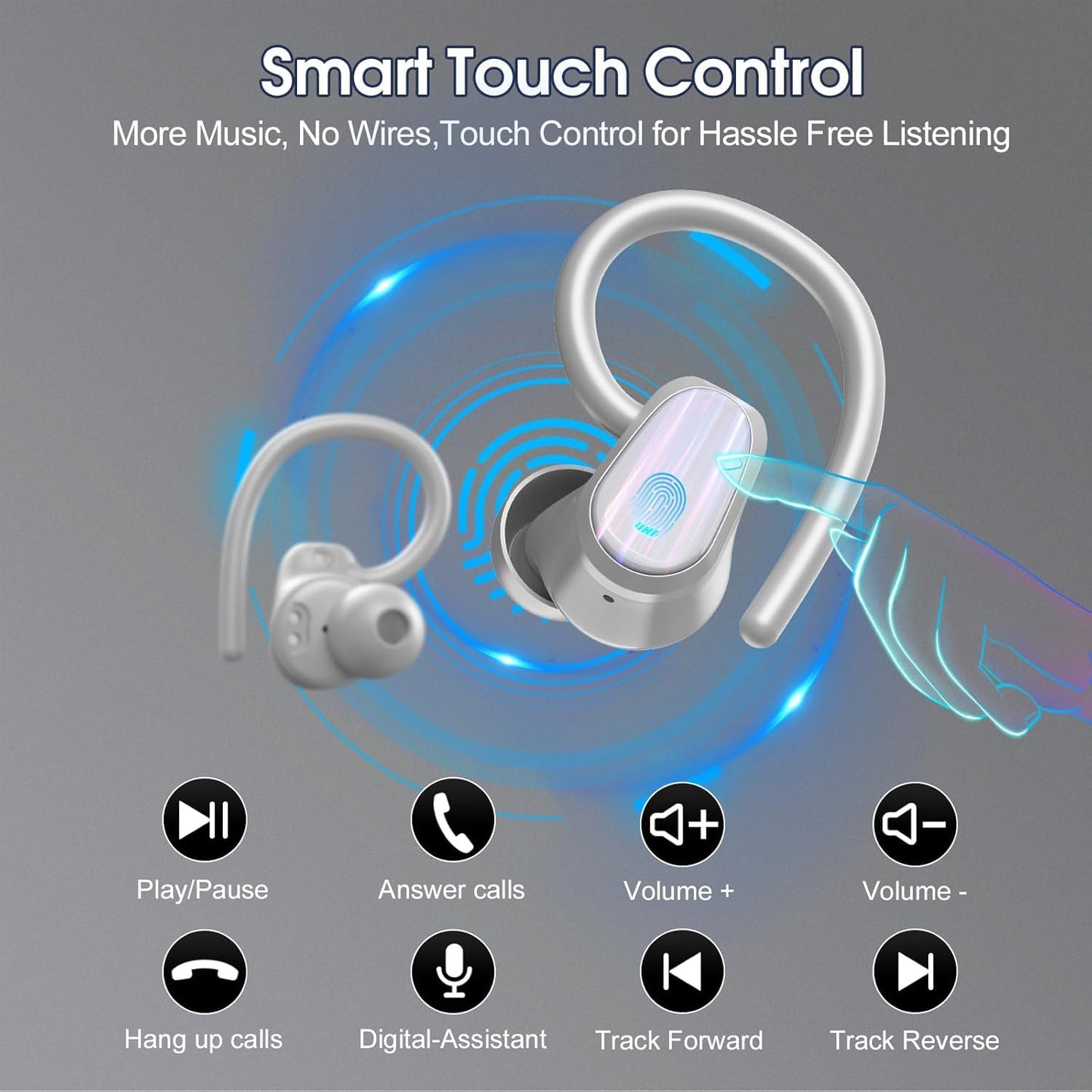 Wireless Earbuds, 50H Bluetooth 5.4 Headphones Sport, Bluetooth Earbuds with ENC Noise Canceling, HiFi Stereo Sound Wireless Earphones with Earhooks, IP7 Waterproof Ear Buds for Sports/Workout/Running