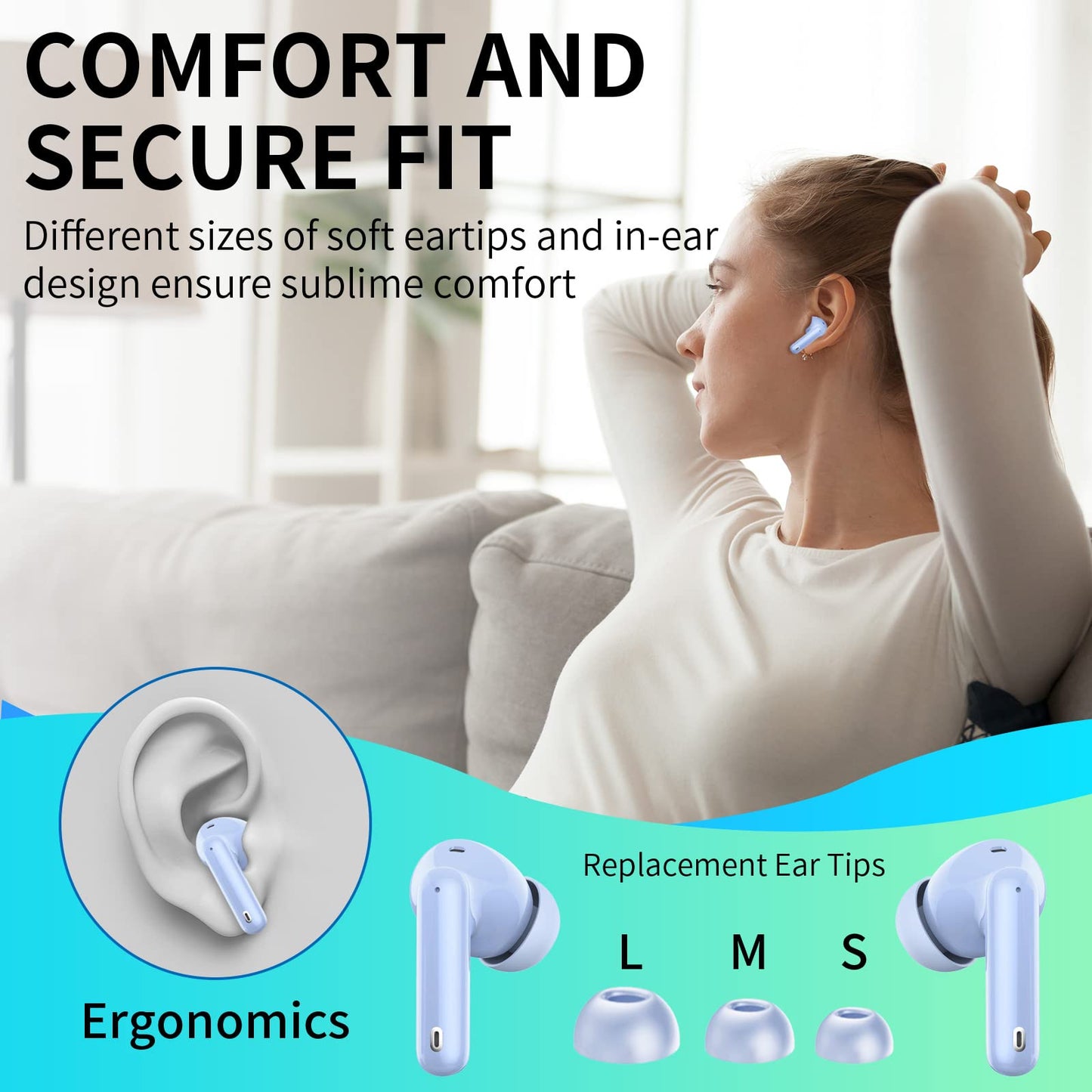 Wireless Earbuds, Bluetooth Headphones 5.4 HiFi Stereo, Wireless Earphones with ENC Noise Cancelling Mic, IP7 Waterproof in Ear Headphones, LED Digital Display Ear Buds, Touch Control, Black
