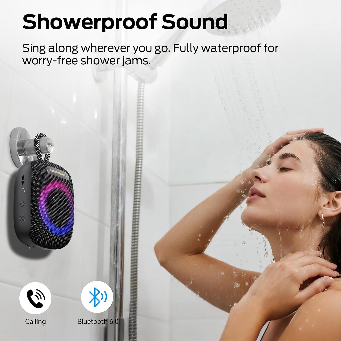 Monster S300 Portable Bluetooth Speaker, IPX7 Waterproof Wireless Bike Speaker with RGB Lights, Powerful Sound, 10H Playtime, Bluetooth 6.0, Bike Accessories, TWS, for Outdoors/Travel/Home, Black