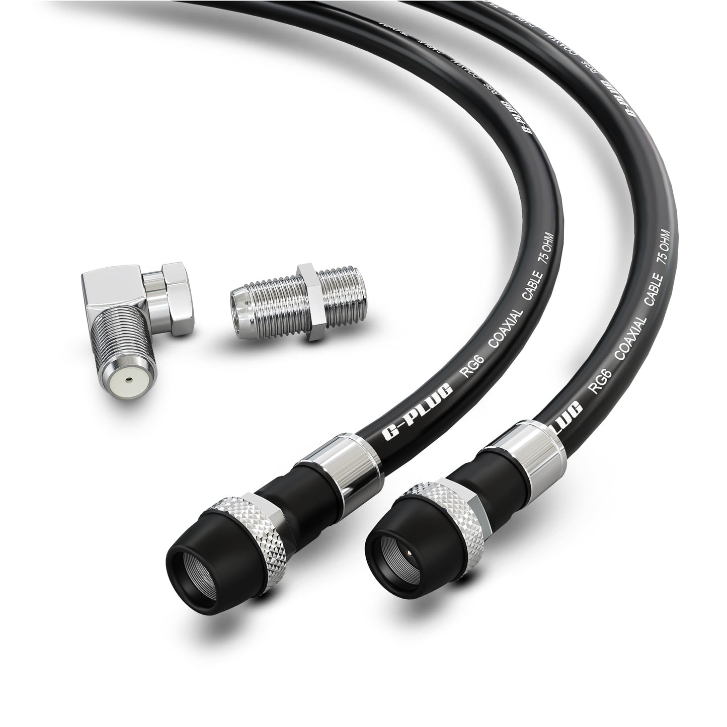 G-PLUG 25FT RG6 Coaxial Cable Connectors Set – High-Speed Internet, Broadband, Digital TV Aerial, Satellite Extension – Weather-Sealed Double Rubber O-Ring and Compression Connectors – White