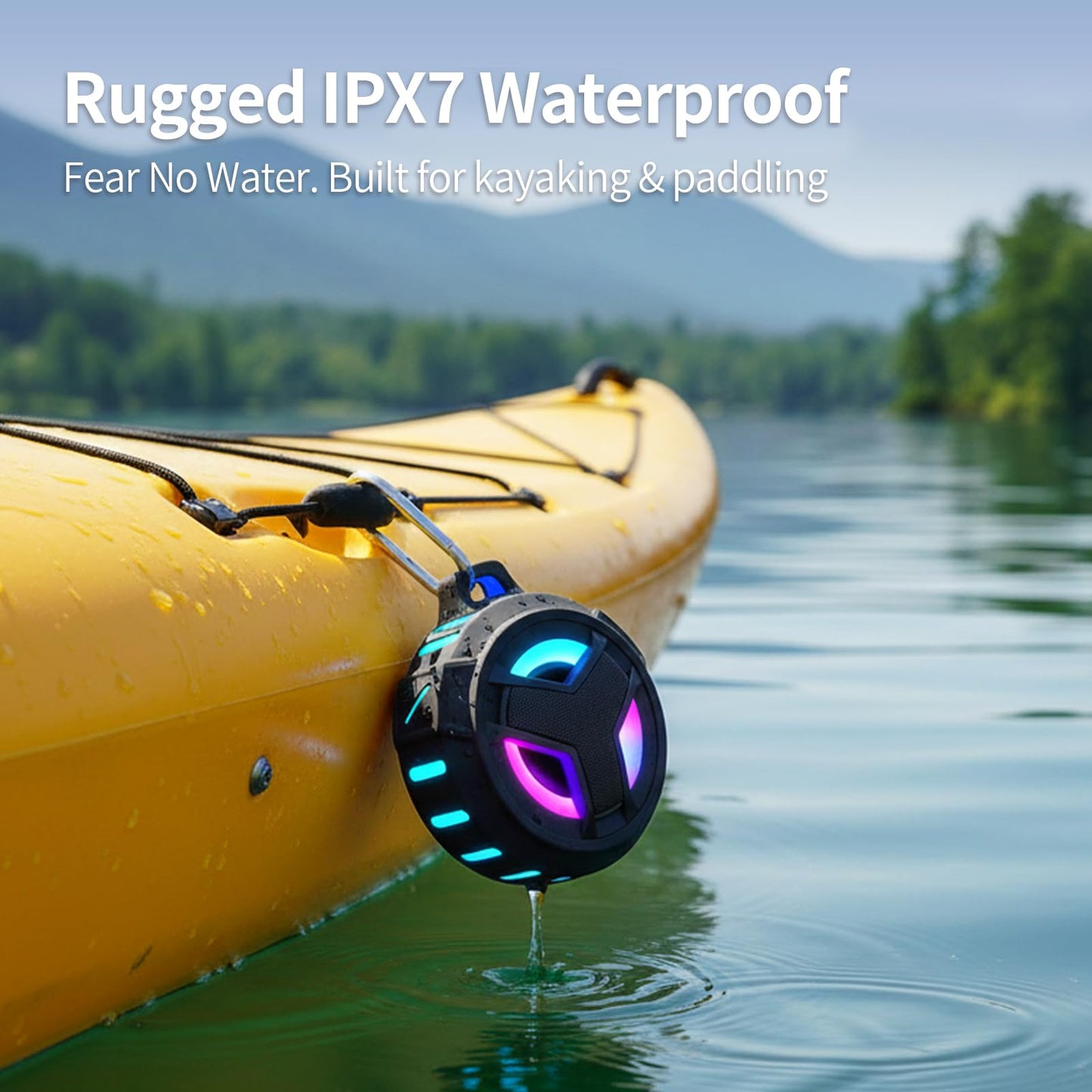 EBODA Bluetooth Shower Speaker, Portable Bluetooth Speakers, IP67 Waterproof Outdoor Speaker Wireless with LED Light, Floating, 2000mAh, True Wireless Stereo for Pool, Kayak, Bike, Golf, Gifts -Black