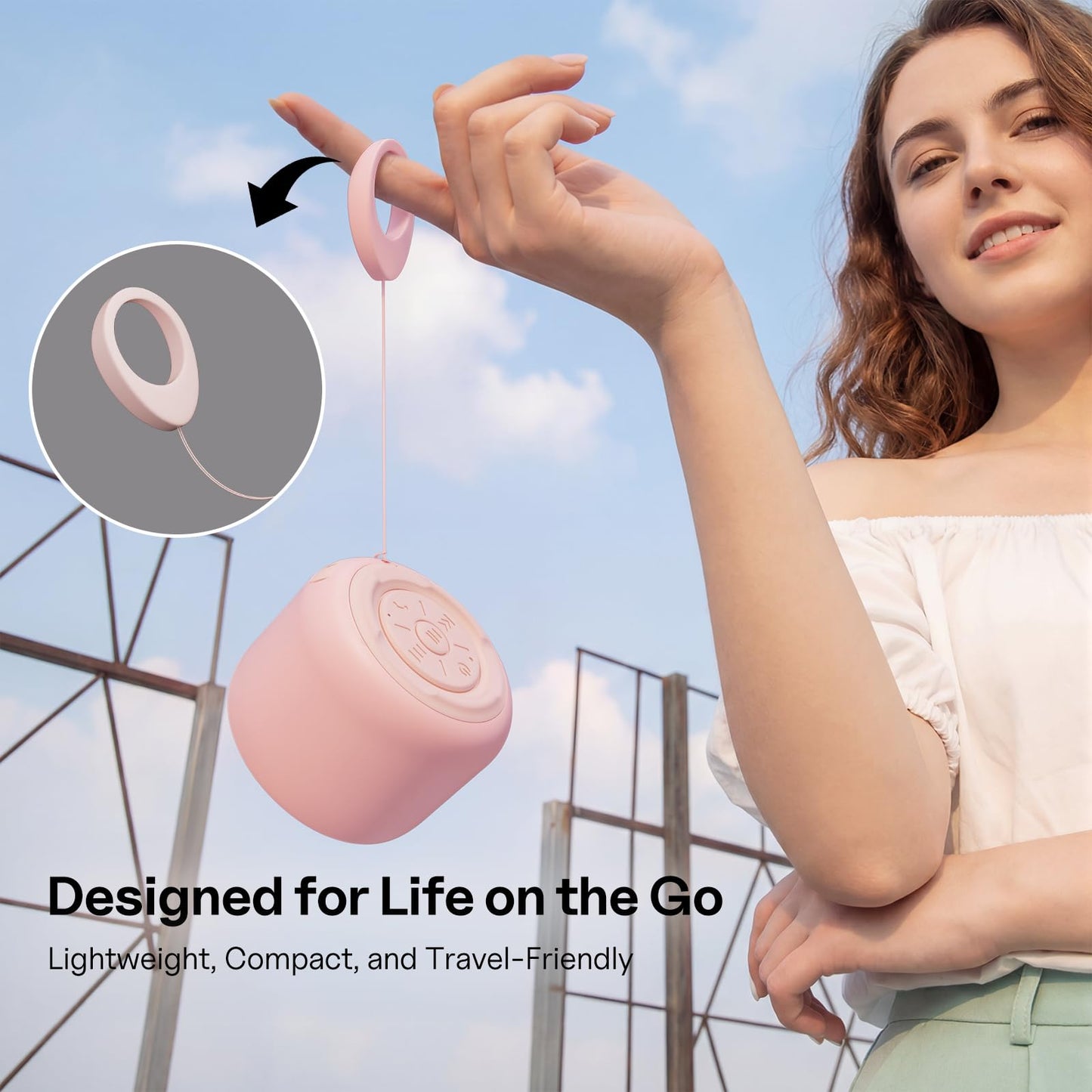 Bobtot Portable Bluetooth Speakers with Strap Easy to Carry, Wireless IPX5 Waterproof Mini Speaker with Loud Stereo Sound, 20 Hours Playtime, Rechargeable Battery, Built-in Microphone (Pink)