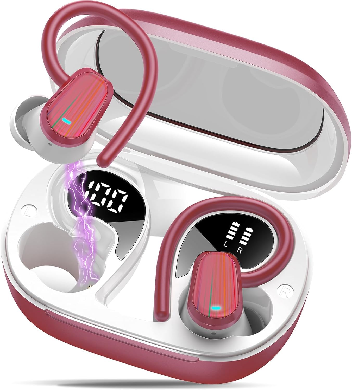 Wireless Earbuds, 50H Bluetooth 5.4 Headphones Sport, Bluetooth Earbuds with ENC Noise Canceling, HiFi Stereo Sound Wireless Earphones with Earhooks, IP7 Waterproof Ear Buds for Sports/Workout/Running