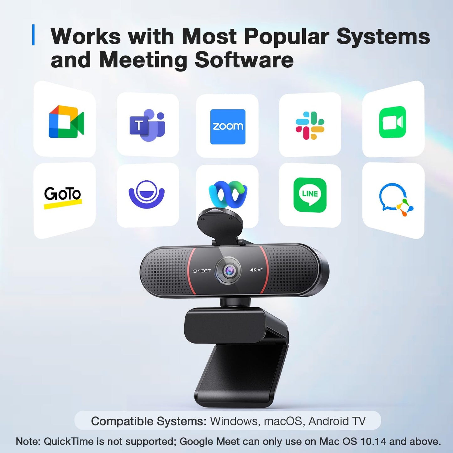 EMEET C960 4K Webcam for PC, PDAF Autofocus, Dual AI Noise-Canceling Mics, 73° FOV, Auto Light Adjustment, UHD Sensor, Plug-and-Play, Privacy Webcam Cover, Compatible with Zoom/Teams/YouTube