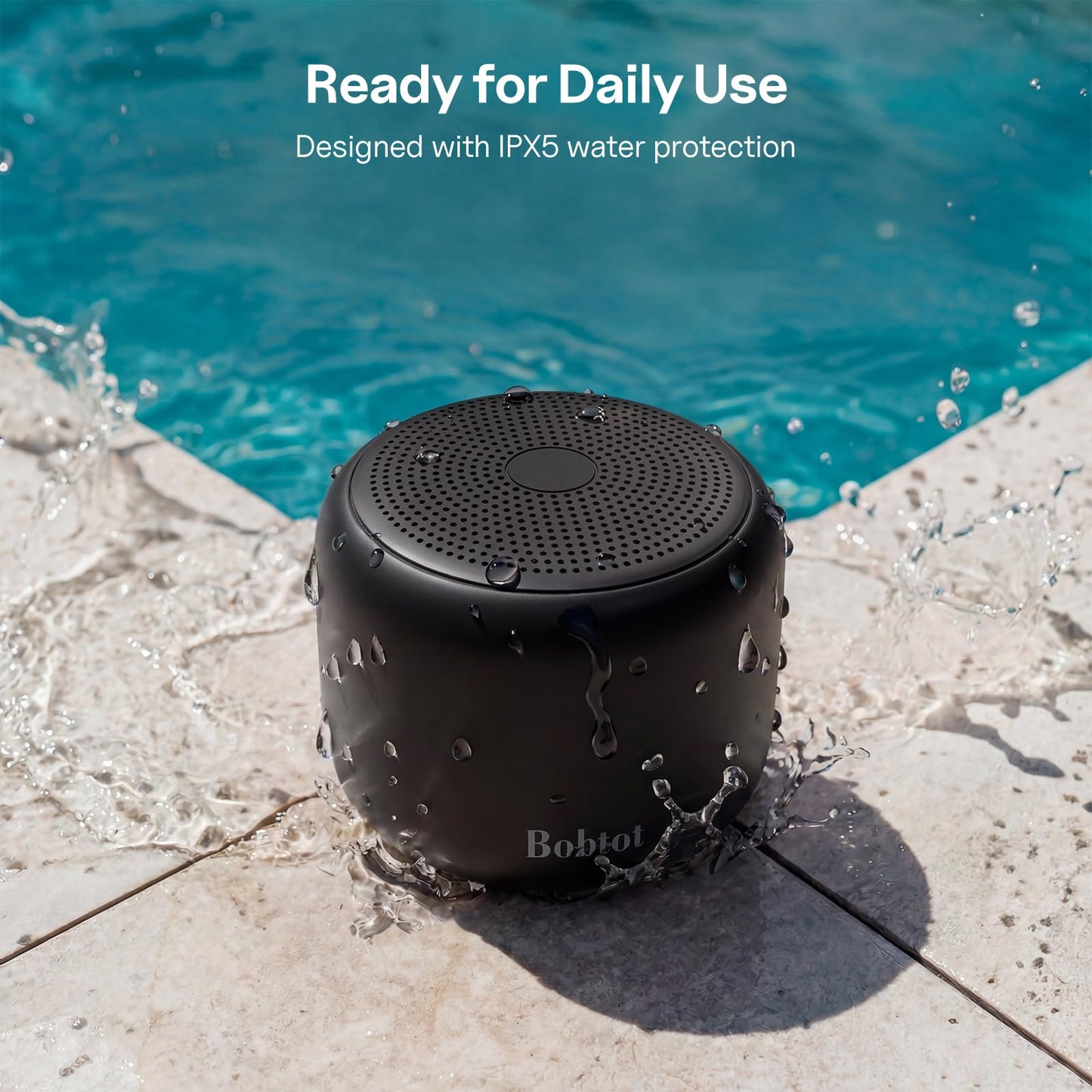 Bobtot Portable Bluetooth Speakers with Strap Easy to Carry, Wireless IPX5 Waterproof Mini Speaker with Loud Stereo Sound, 20 Hours Playtime, Rechargeable Battery, Built-in Microphone (Pink)