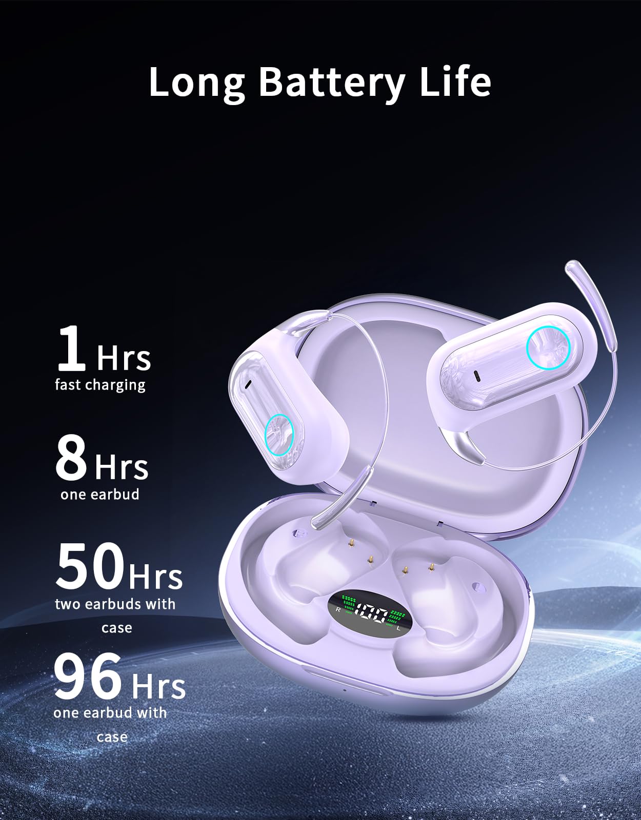 AI Translation Earbuds Real Time 96H Open Ear Bluetooth 6.1 Translator Earbuds w/Ultra-Slim Earhooks 198 Language Two-Way Translator Device Game & Music Dual Modes No Subscription for Travel Learning