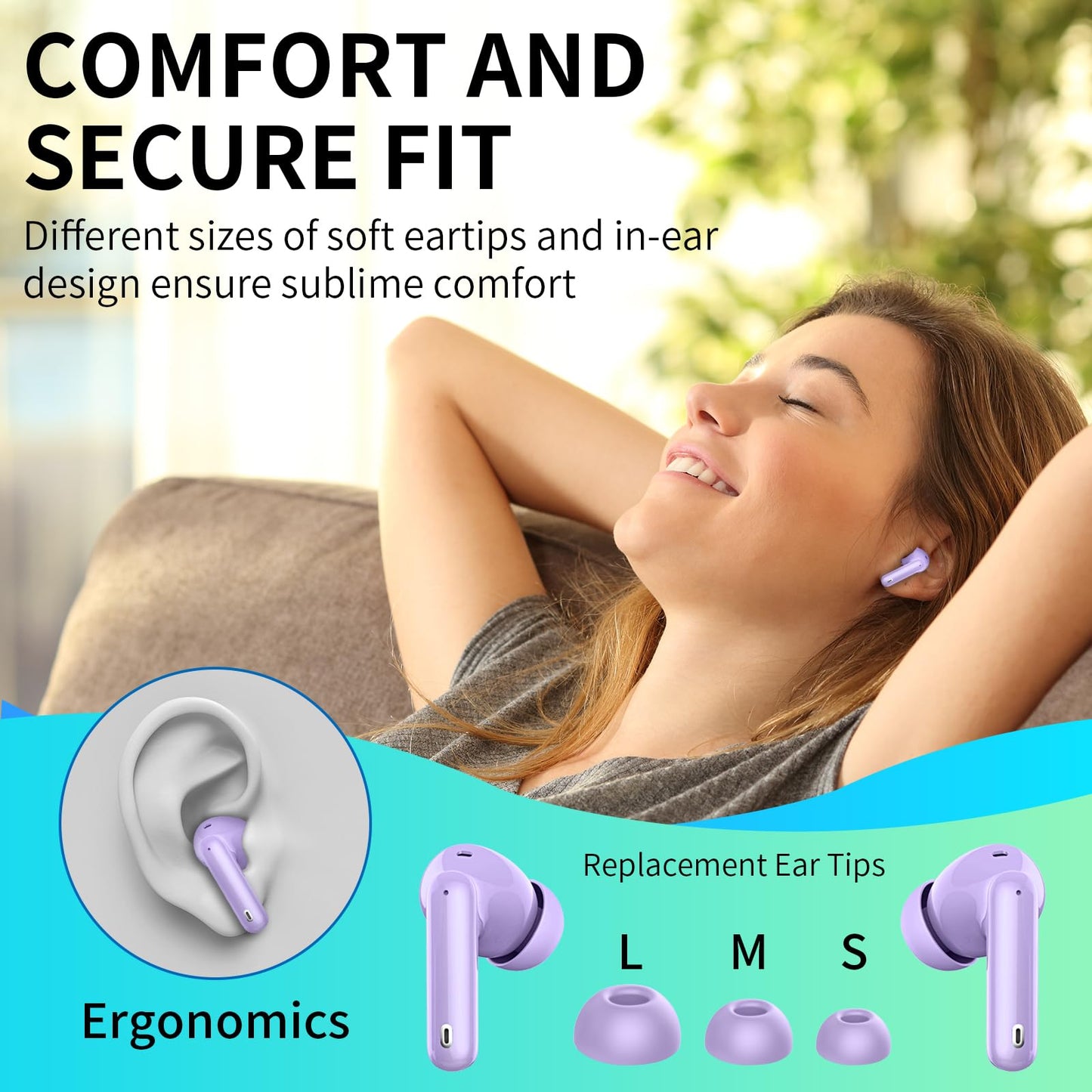 Wireless Earbuds, Bluetooth Headphones 5.4 HiFi Stereo, Wireless Earphones with ENC Noise Cancelling Mic, IP7 Waterproof in Ear Headphones, LED Digital Display Ear Buds, Touch Control, Black