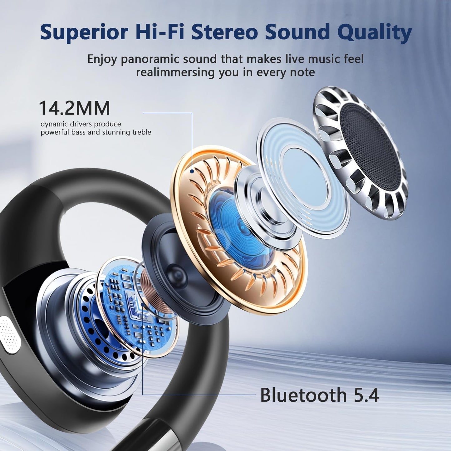 AI Translation Earbuds Real Time，Open Ear Wireless Earbuds, Sports Bluetooth Headphones 60Hrs Playtime LED Power Display, Office IPX7 Waterproof Earphones for Running Sports with iOS and Android