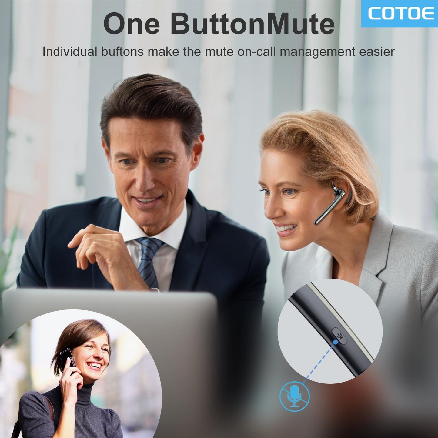 Bluetooth Headset with 72-Hour Talk Time & 500mAh Charging Case, Bluetooth V5.3 Headset with Noise Cancelling Mic – Wireless Earpiece Hands-Free Headphones for Office Trucker Driving Business,Black