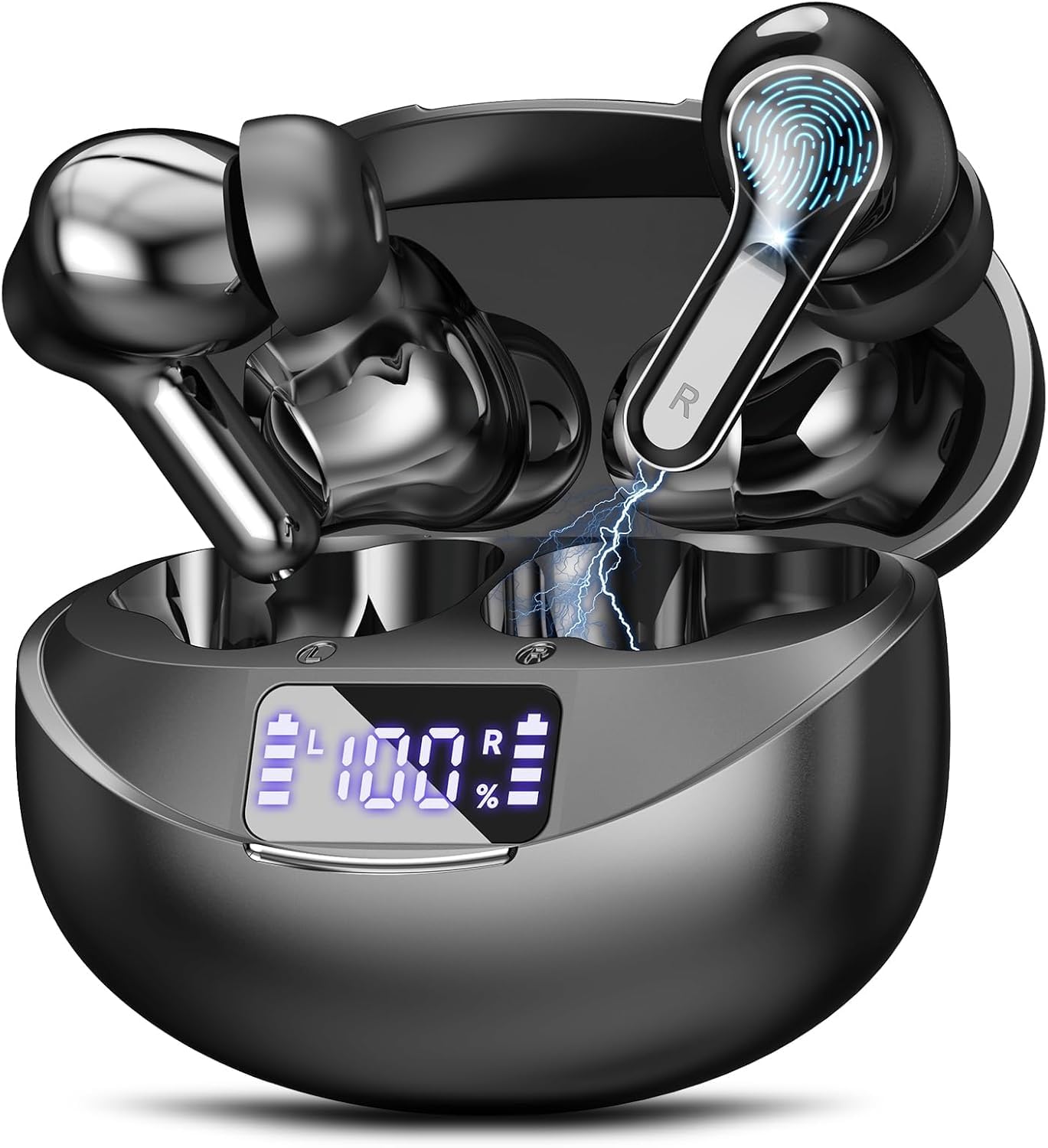 Wireless Earbuds, Bluetooth 5.4 Headphones HiFi Stereo 50H Playback LED Digital Display Ear Buds with ENC Noise Canceling Headset, IPX7 Waterproof Earphones for Running/Workout