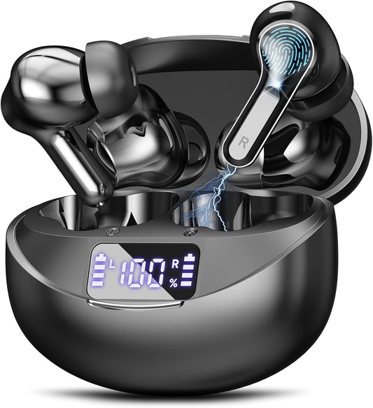 Wireless Earbuds, Bluetooth 5.4 Headphones HiFi Stereo 50H Playback LED Digital Display Ear Buds with ENC Noise Canceling Headset, IPX7 Waterproof Earphones for Running/Workout