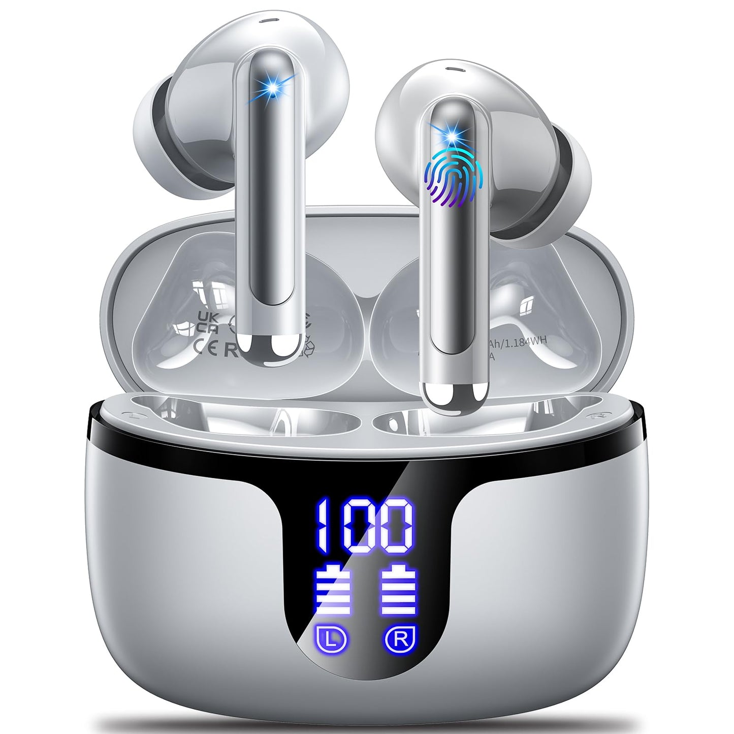 Wireless Earbuds, Bluetooth 5.4 Headphones, 50H Playback Deep Bass Stereo Ear Buds with LED Power Display Charging Case, IPX7 Waterproof in-Ear Earbuds for Smart Phone Laptop Computer Sports Black