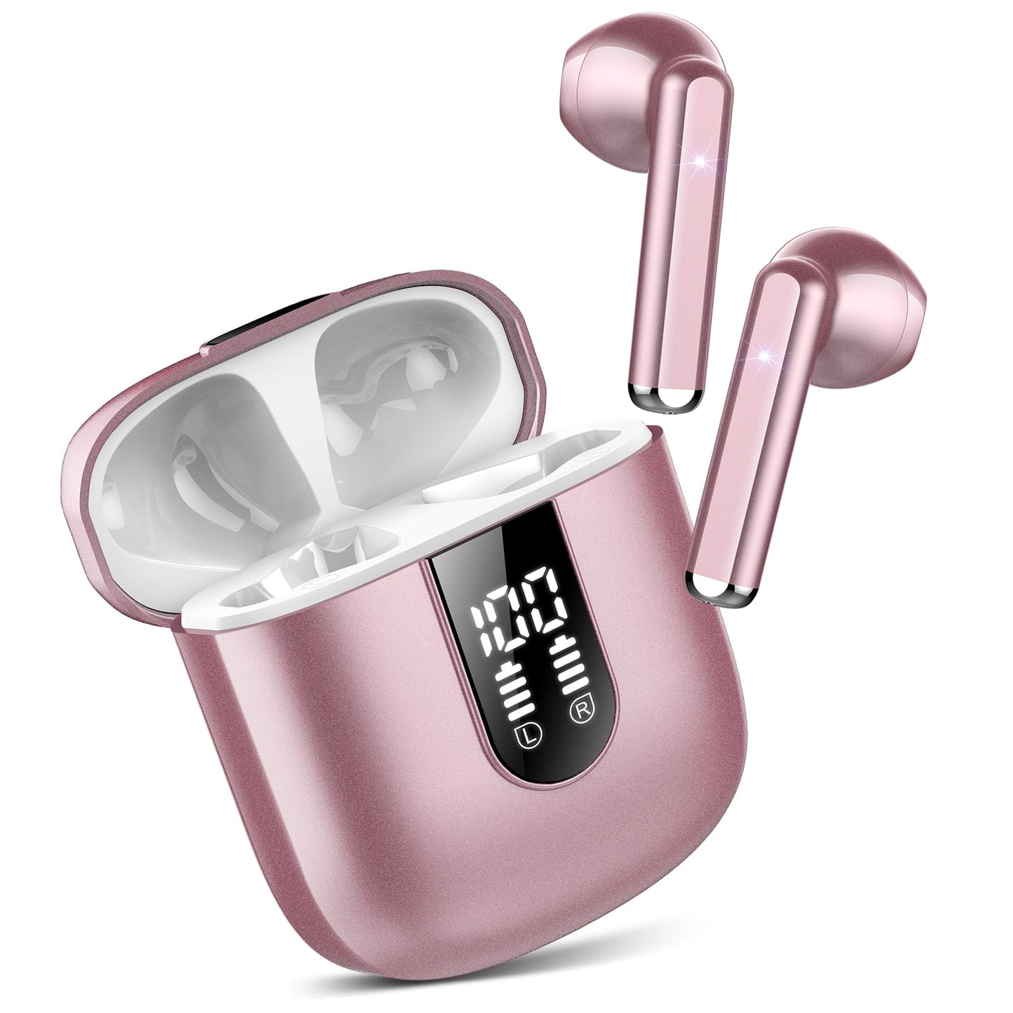 Wireless Earbuds, Bluetooth 5.3 Headphones HiFi Stereo, Mini in-Ear Bluetooth Earbuds, Wireless Earphones with 4 ENC Noise Cancelling Mic, IP7 Waterproof, LED Display, Touch Control Ear Buds, White