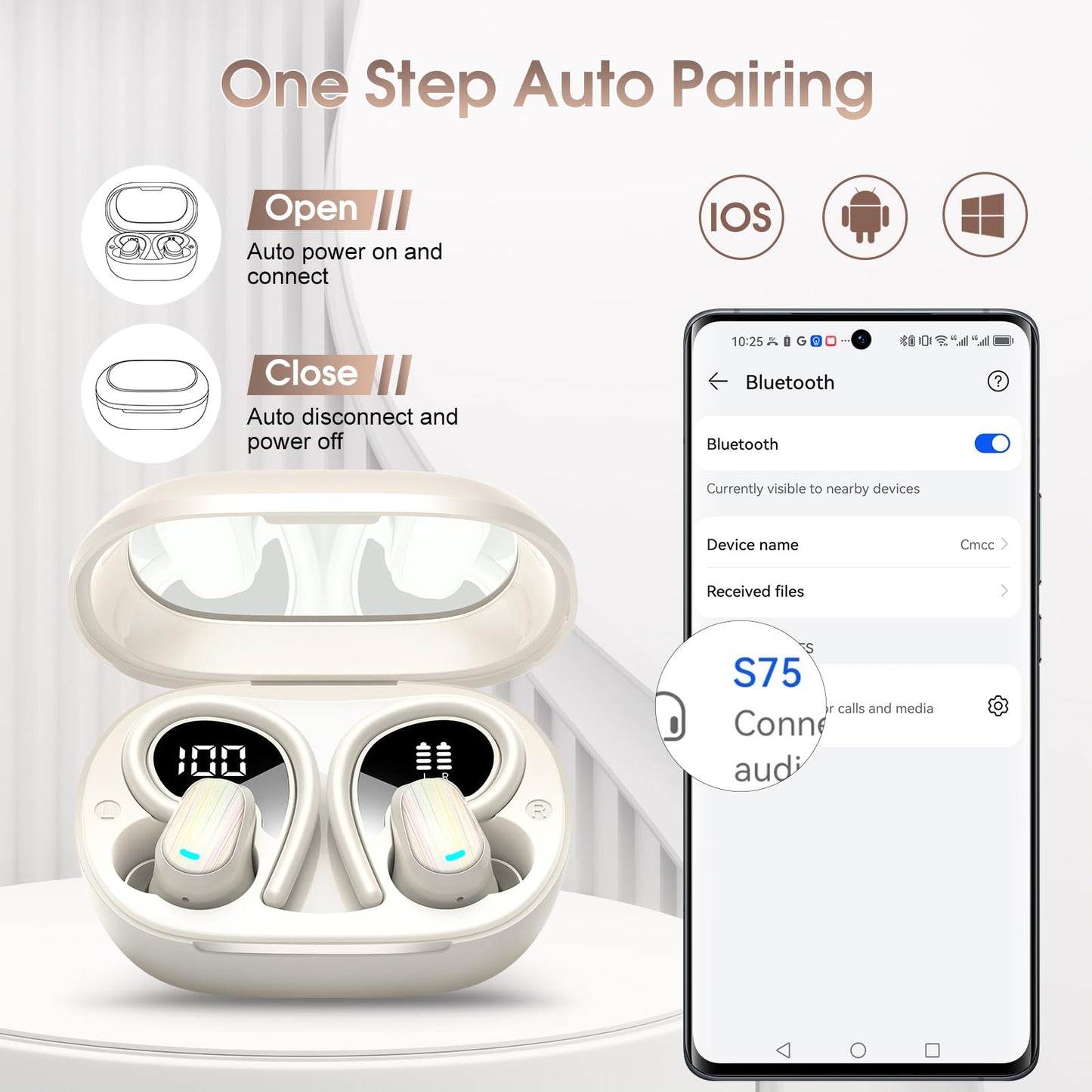 Wireless Earbuds, 50H Bluetooth 5.4 Headphones Sport, Bluetooth Earbuds with ENC Noise Canceling, HiFi Stereo Sound Wireless Earphones with Earhooks, IP7 Waterproof Ear Buds for Sports/Workout/Running