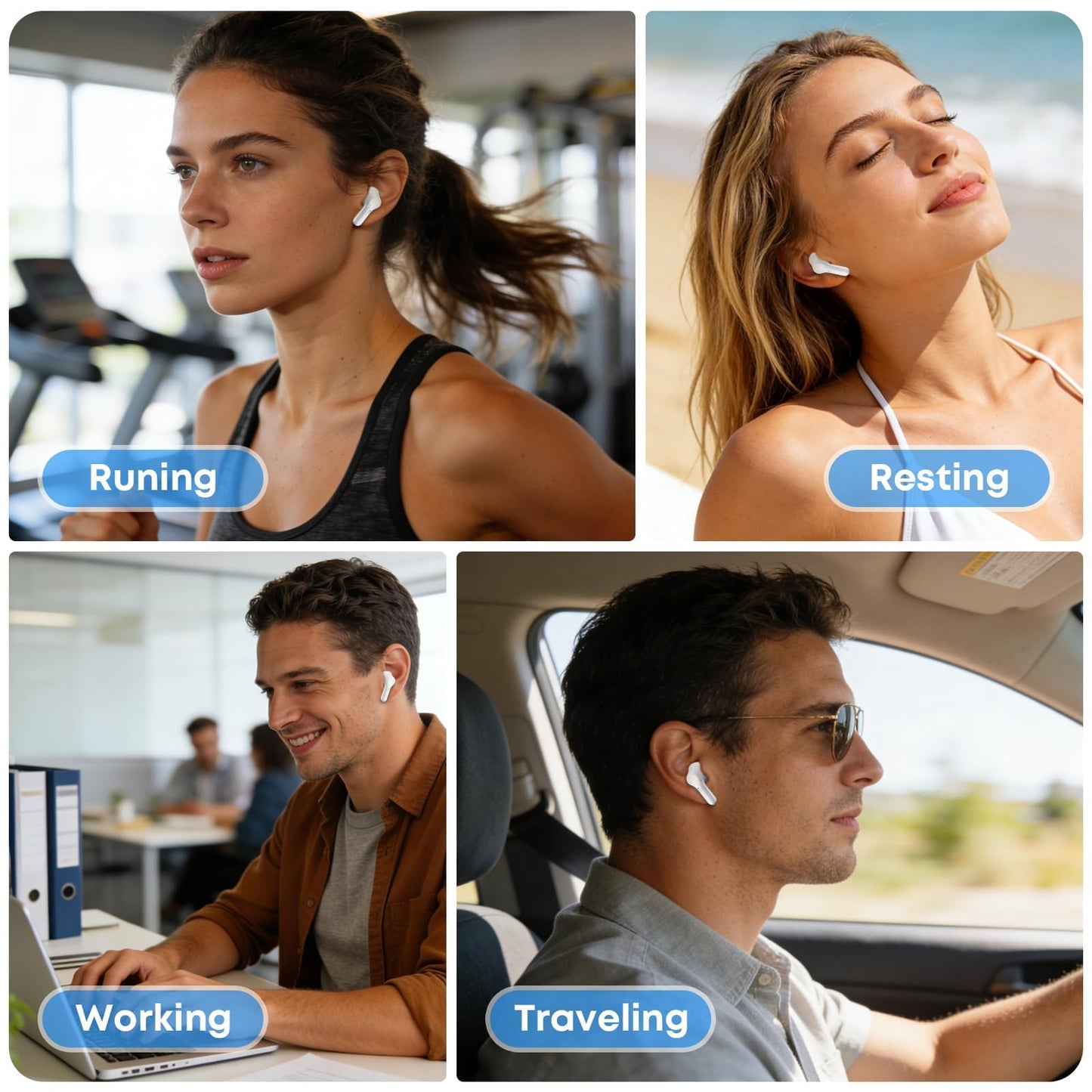 Wireless Earbuds, Bluetooth 5.4 Headphones HiFi Stereo 50H Playback LED Digital Display Ear Buds with ENC Noise Canceling Headset, IPX7 Waterproof Earphones for Running/Workout