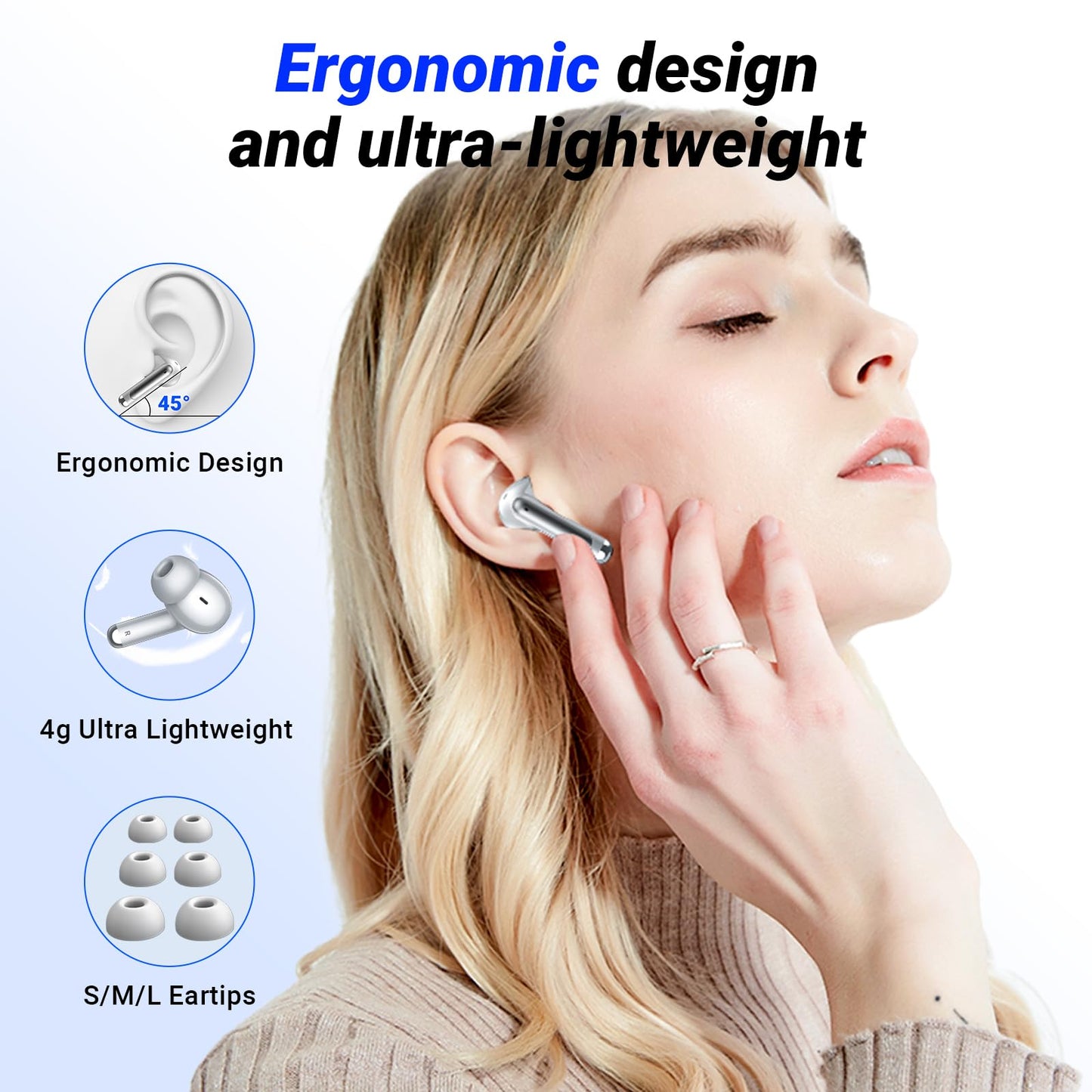 Wireless Earbuds, Bluetooth 5.4 Headphones, 50H Playback Deep Bass Stereo Ear Buds with LED Power Display Charging Case, IPX7 Waterproof in-Ear Earbuds for Smart Phone Laptop Computer Sports Black