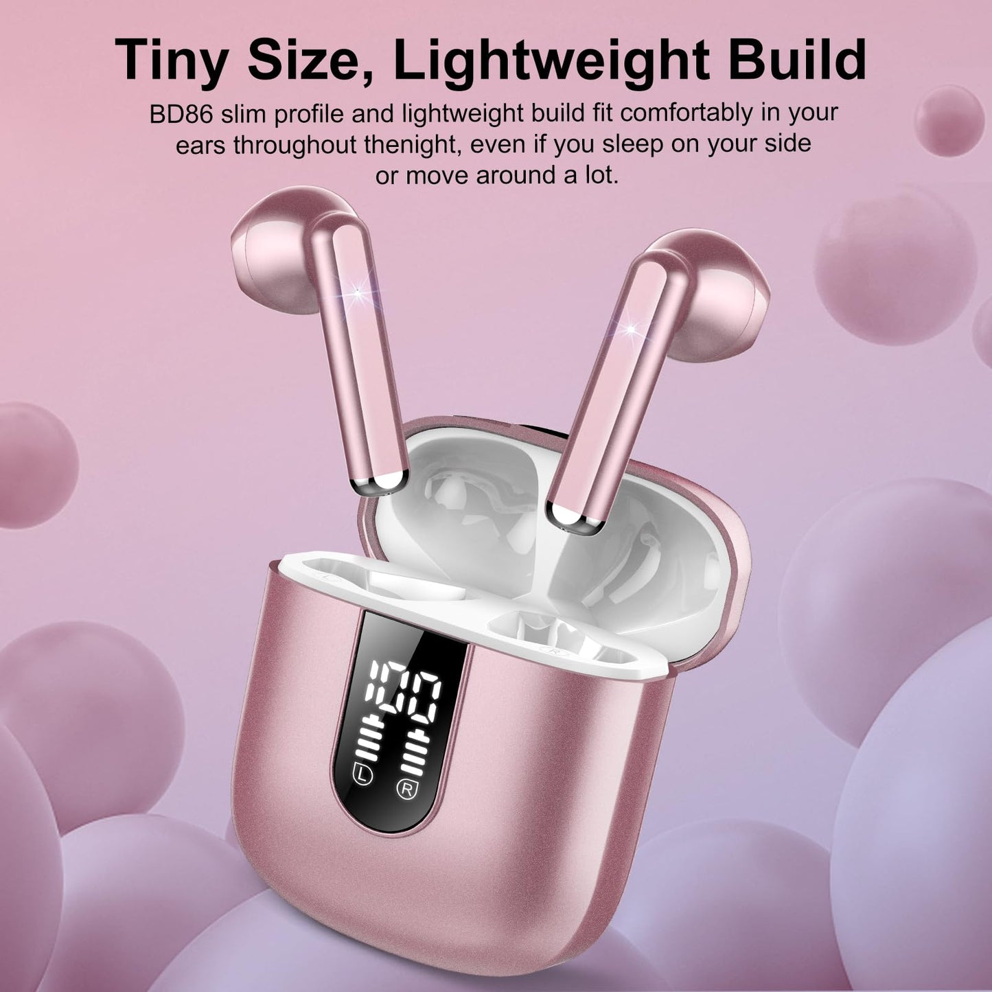 Wireless Earbuds, Bluetooth 5.3 Headphones HiFi Stereo, Mini in-Ear Bluetooth Earbuds, Wireless Earphones with 4 ENC Noise Cancelling Mic, IP7 Waterproof, LED Display, Touch Control Ear Buds, White