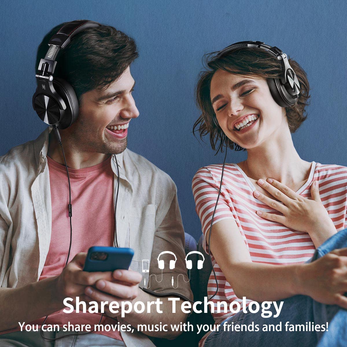 OneOdio A71 Wired Over Ear Headphones, In-Line Mic, Studio Headphones with SharePort, Professional Monitor Recording & Mixing Foldable Headphones with Hi-Res Sound for DJ Guitar Amp Computer PC