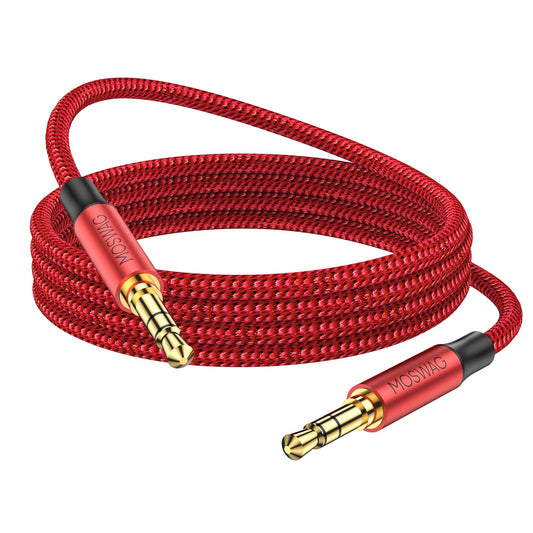 MOSWAG 10FT/3Meters 3.5mm Audio Aux Jack Cable 3 Pole to 3.5mm Aux Cable Male to Male Aux Cord Nylon Braided Stereo Jack Cord for Phones,Headphones,Speakers,Tablets,PCs,Music Players and More