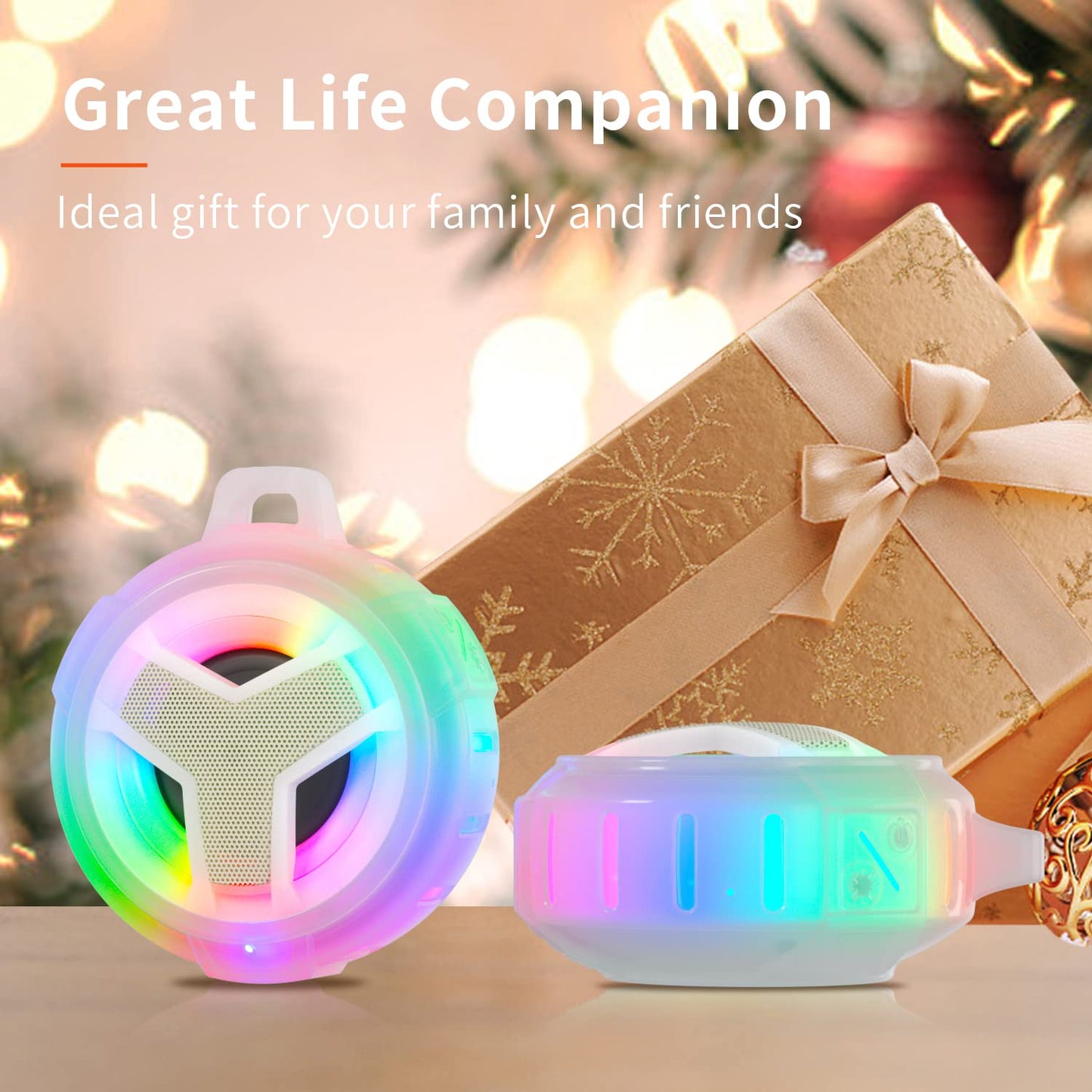 EBODA Bluetooth Shower Speaker, Portable Bluetooth Speakers, IP67 Waterproof Outdoor Speaker Wireless with LED Light, Floating, 2000mAh, True Wireless Stereo for Pool, Kayak, Bike, Golf, Gifts -Black