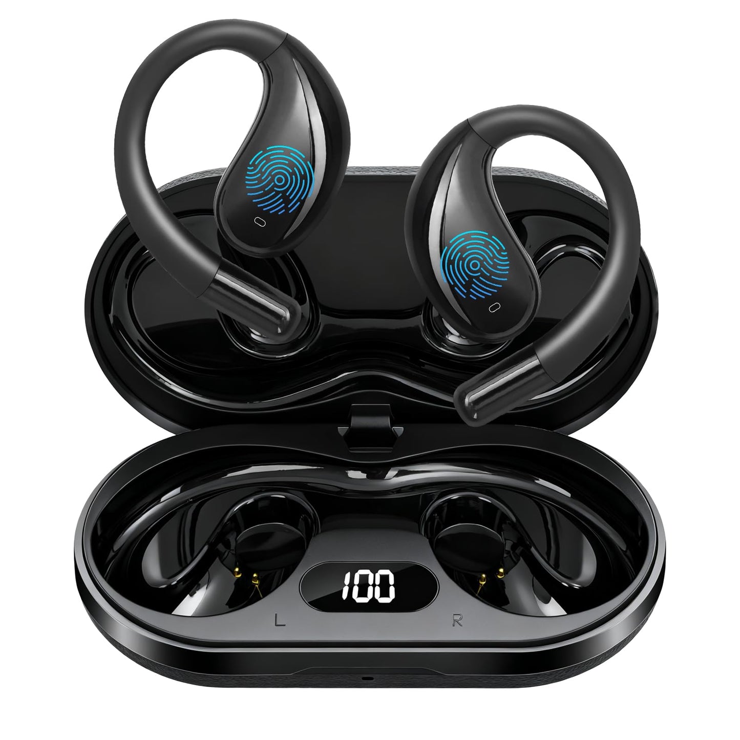 AI Translation Earbuds Real Time，Open Ear Wireless Earbuds, Sports Bluetooth Headphones 60Hrs Playtime LED Power Display, Office IPX7 Waterproof Earphones for Running Sports with iOS and Android