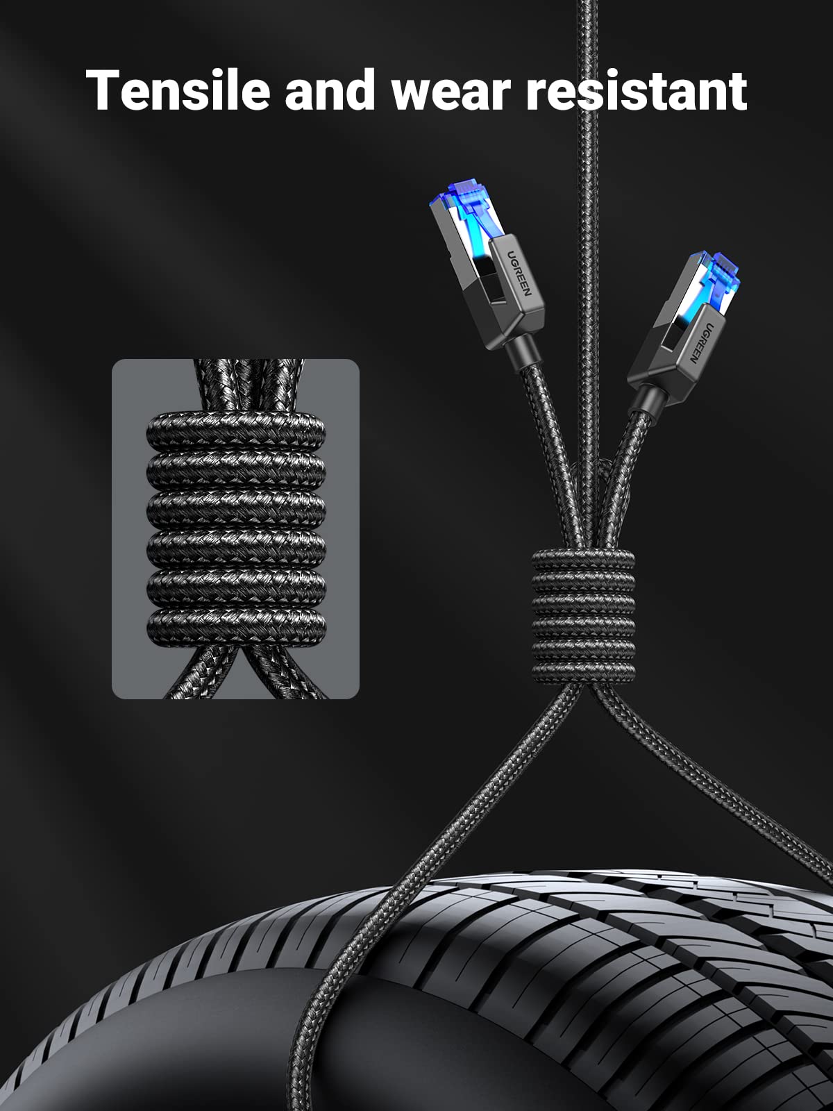 UGREEN Cat 8 Ethernet Cable High Speed 40Gbps 2000Mhz Network Shielded Cat8 Cable Braided Heavy Duty RJ45 LAN Cables Internet Cord Compatible for PS5, PS4, Xbox One, Modem, Router, 10ft