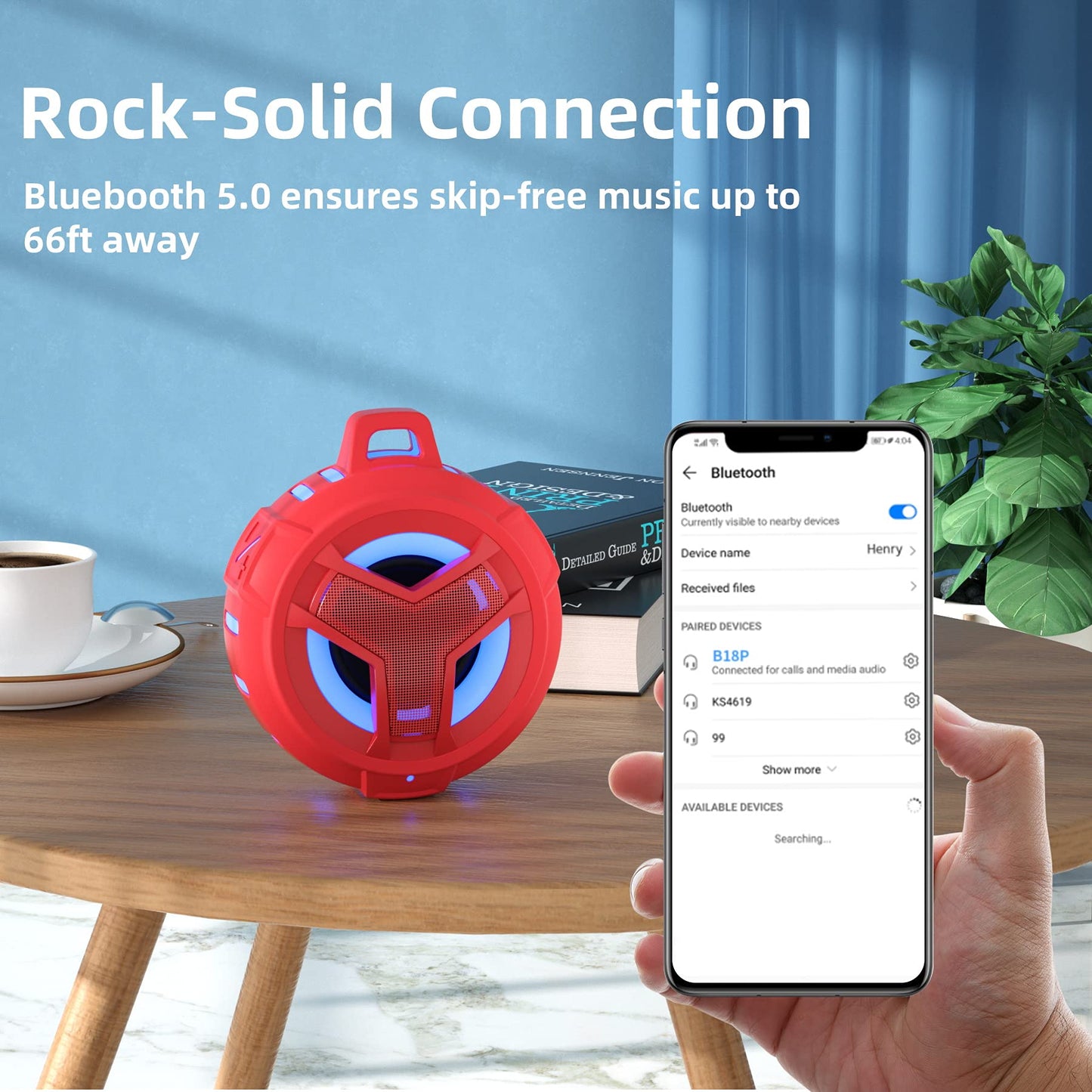 EBODA Bluetooth Shower Speaker, Portable Bluetooth Speakers, IP67 Waterproof Outdoor Speaker Wireless with LED Light, Floating, 2000mAh, True Wireless Stereo for Pool, Kayak, Bike, Golf, Gifts -Black