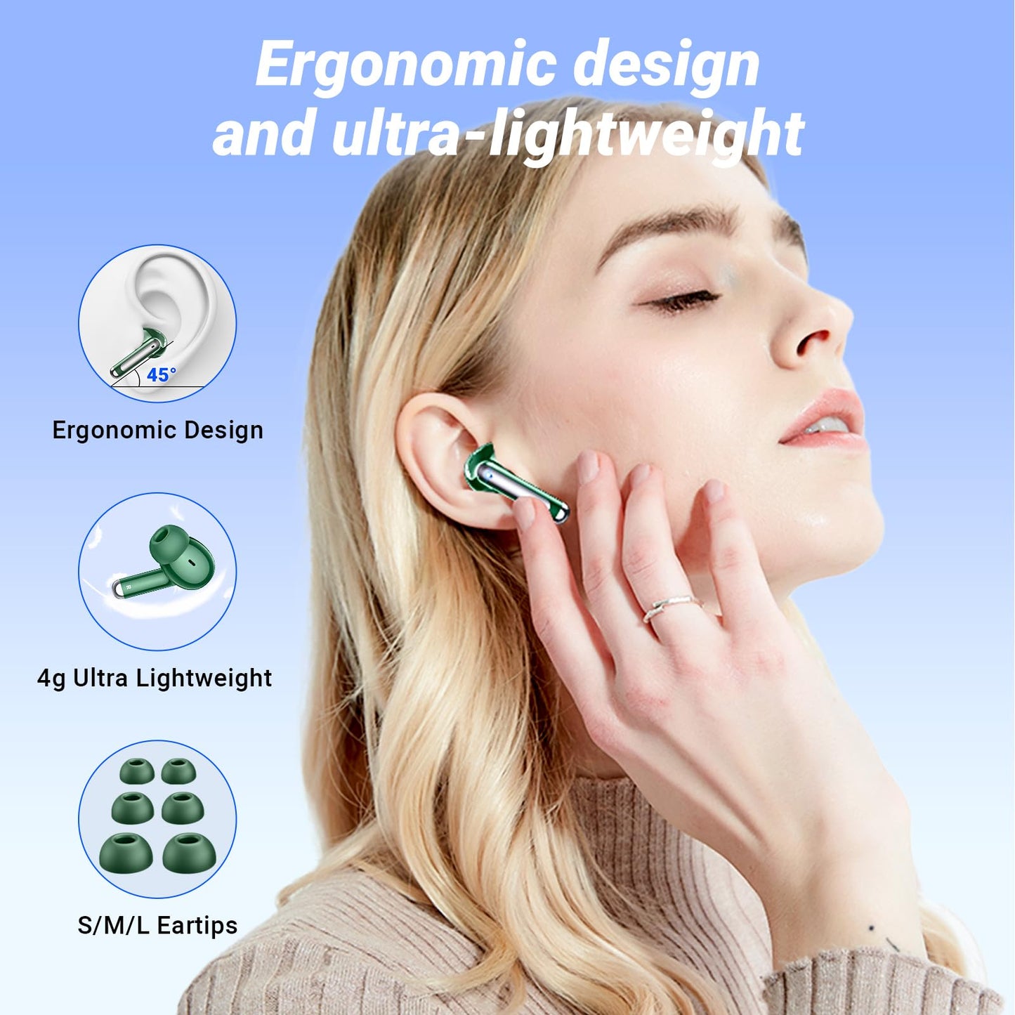Wireless Earbuds, Bluetooth 5.4 Headphones, 50H Playback Deep Bass Stereo Ear Buds with LED Power Display Charging Case, IPX7 Waterproof in-Ear Earbuds for Smart Phone Laptop Computer Sports Black