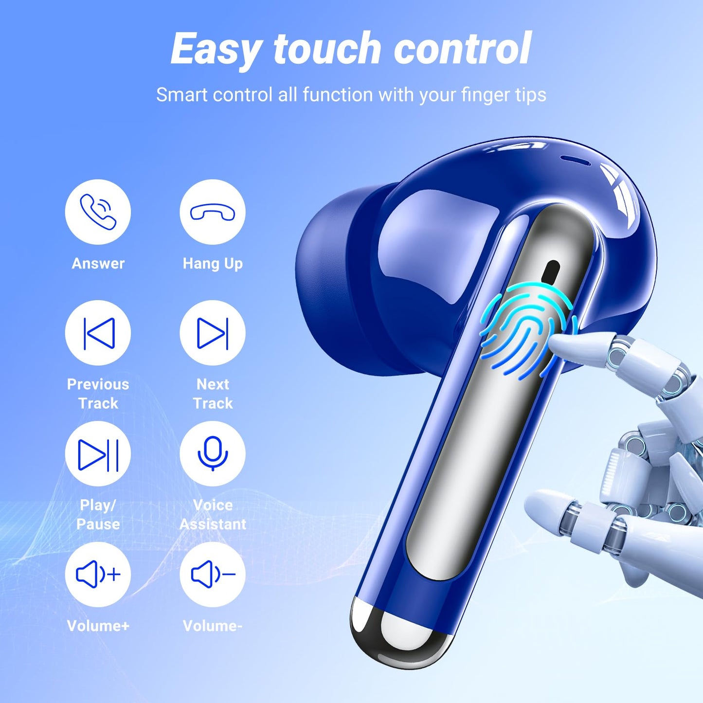 Wireless Earbuds, Bluetooth 5.4 Headphones, 50H Playback Deep Bass Stereo Ear Buds with LED Power Display Charging Case, IPX7 Waterproof in-Ear Earbuds for Smart Phone Laptop Computer Sports Black