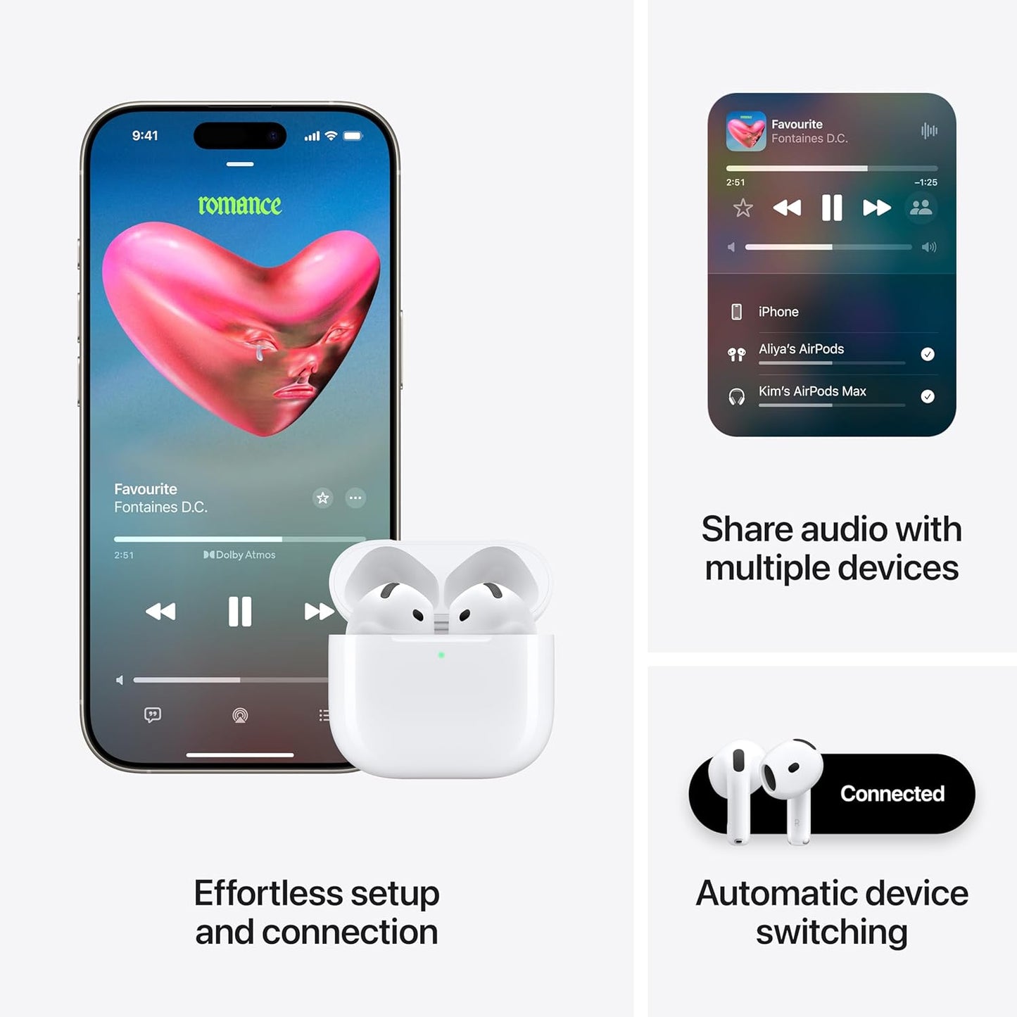 Apple AirPods 4 Wireless Earbuds, Bluetooth Headphones, with Active Noise Cancellation, Adaptive Audio, Transparency Mode, Personalized Spatial Audio, USB-C Charging Case, Wireless Charging, H2 Chip