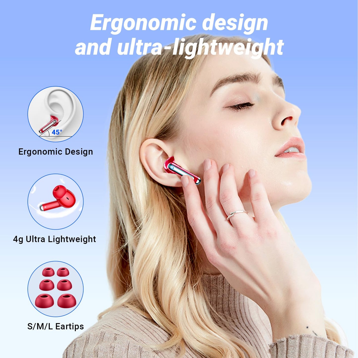Wireless Earbuds, Bluetooth 5.4 Headphones, 50H Playback Deep Bass Stereo Ear Buds with LED Power Display Charging Case, IPX7 Waterproof in-Ear Earbuds for Smart Phone Laptop Computer Sports Black