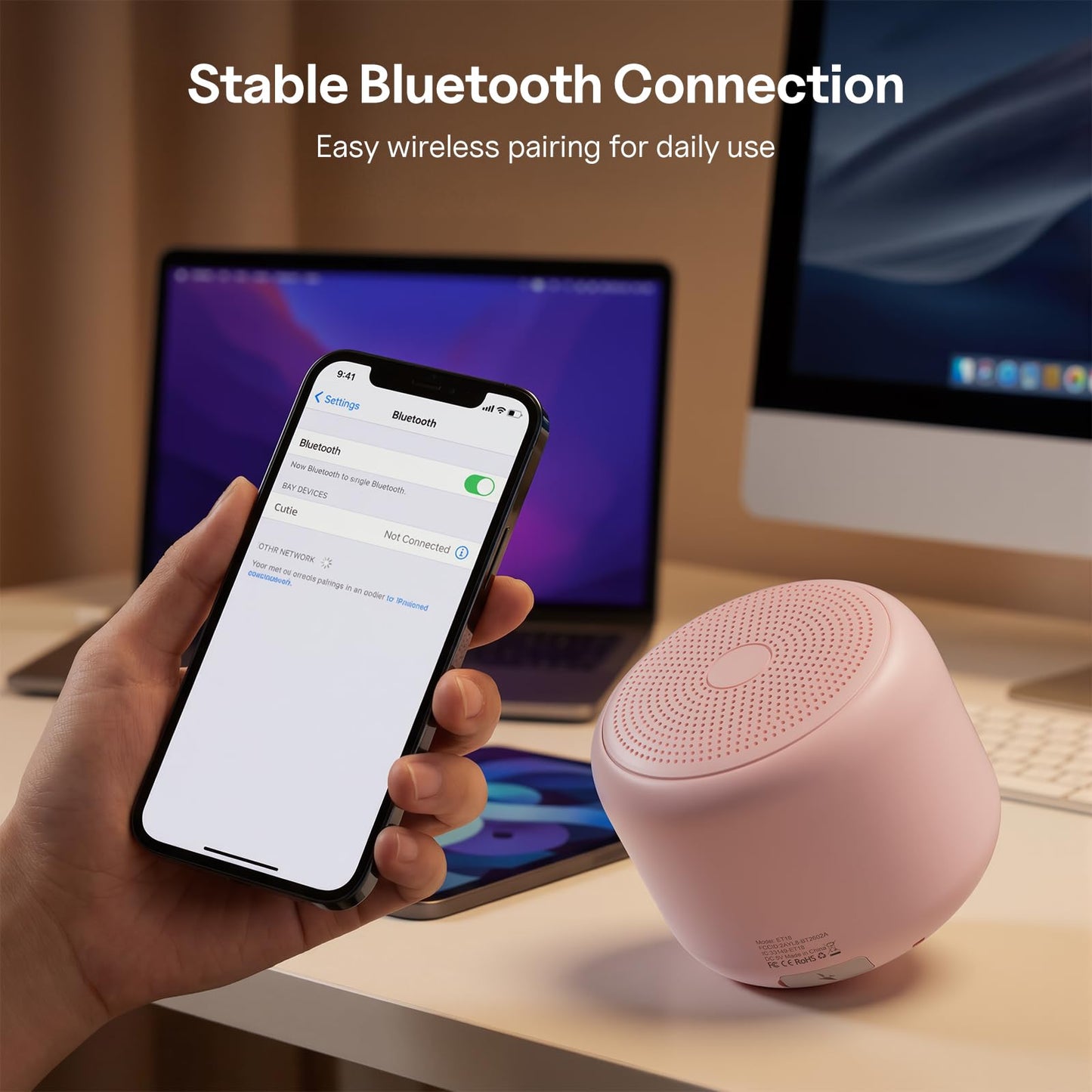 Bobtot Portable Bluetooth Speakers with Strap Easy to Carry, Wireless IPX5 Waterproof Mini Speaker with Loud Stereo Sound, 20 Hours Playtime, Rechargeable Battery, Built-in Microphone (Pink)